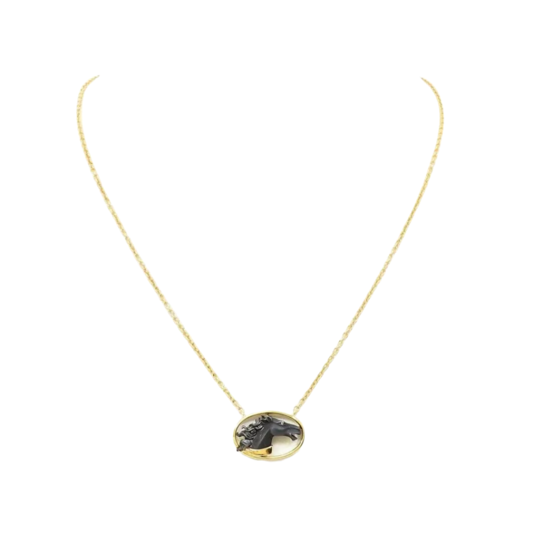 Carrera y Carrera Vintage 18k Solid Yellow Gold Black Horse Diamond Necklace
