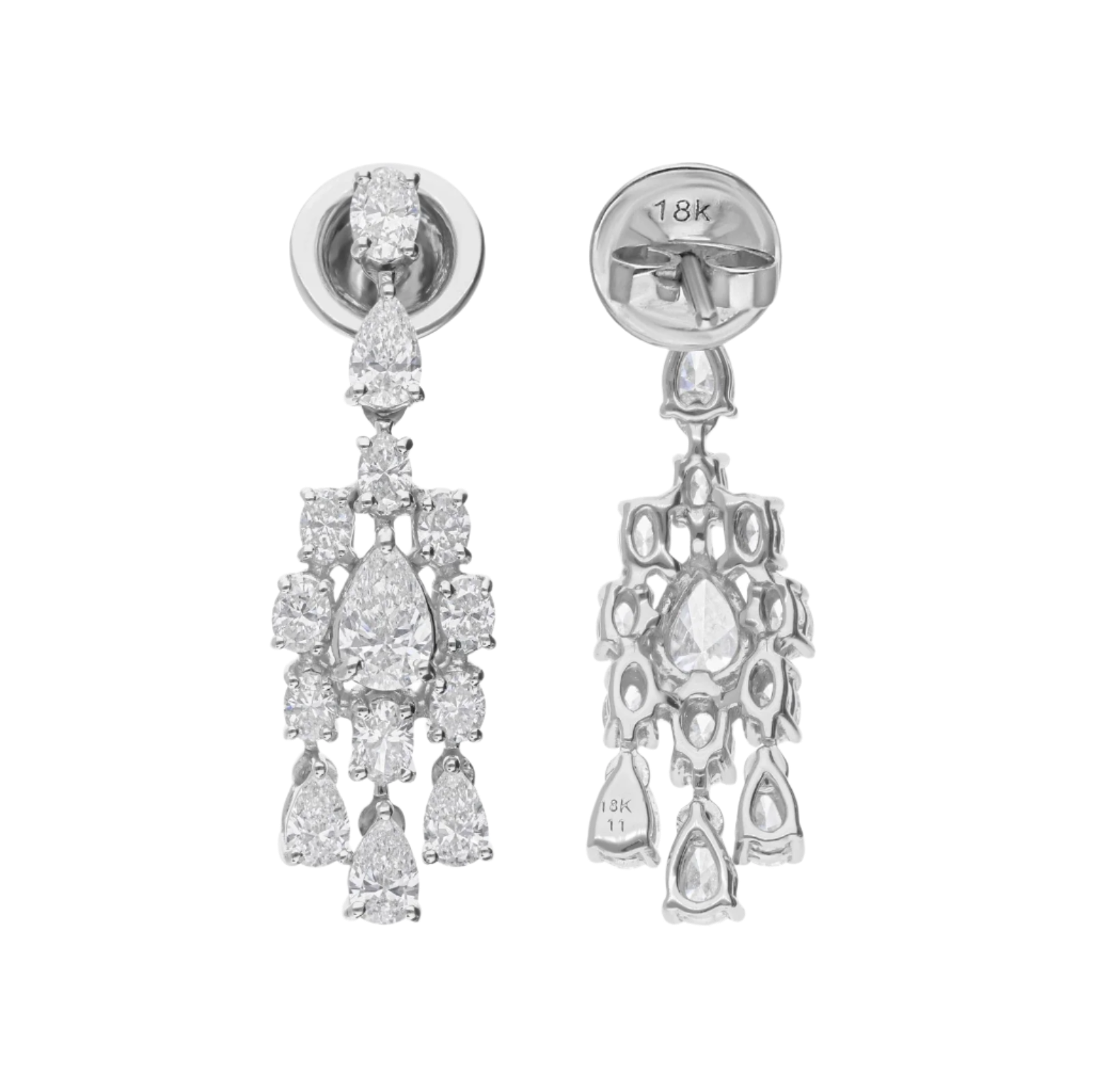 18k Solid White Gold Diamond Decorated Stud Earrings 4.90 CTW