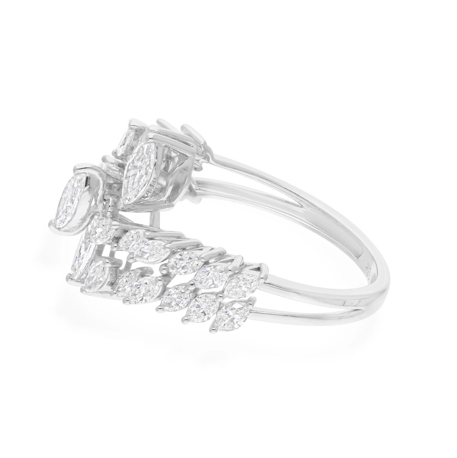 18k Solid White Gold Marquise-Cut Cocktail Diamond Ring 3.55 CTW