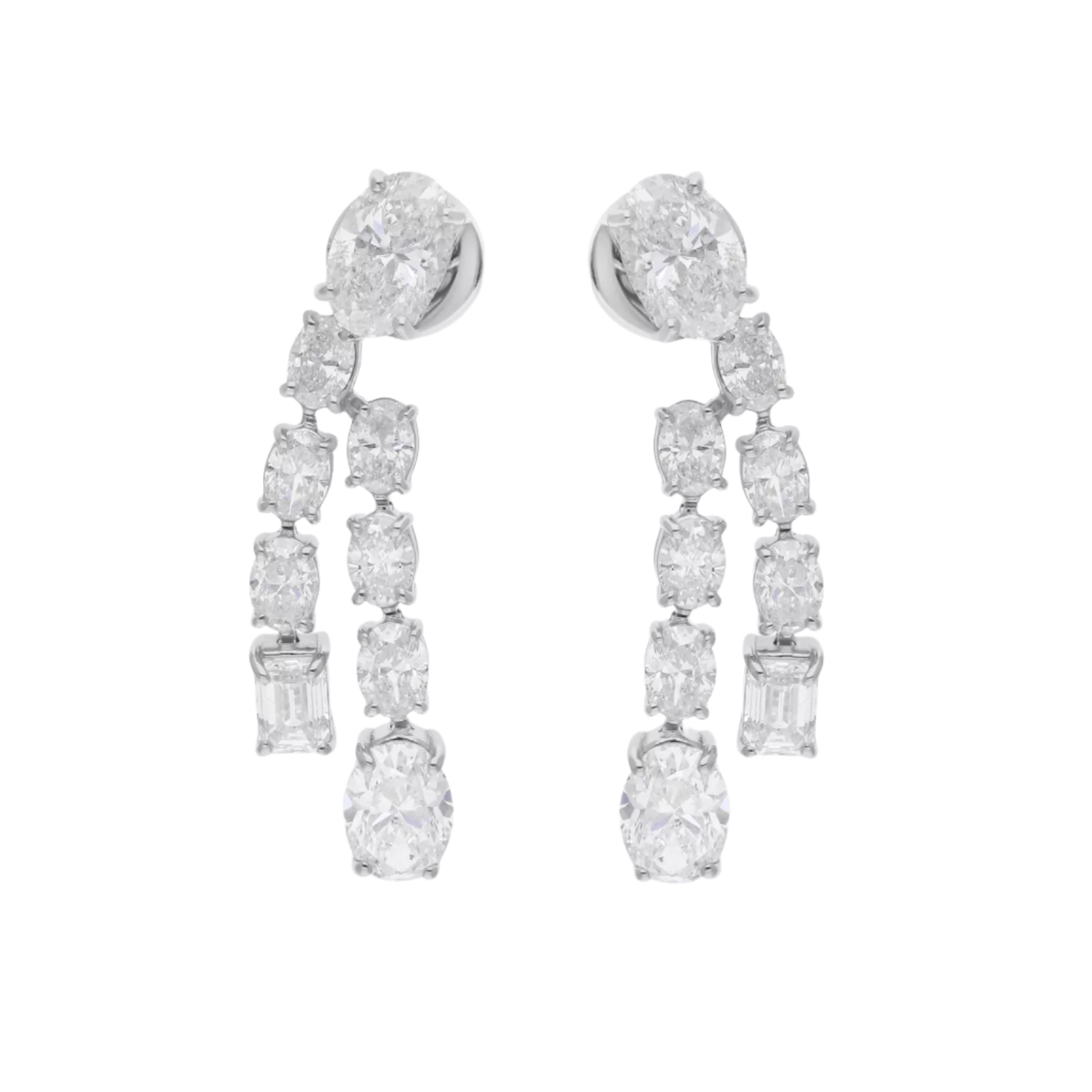 18k Solid White Gold Diamond Decorated Drop Stud Earrings 3.65 CTW