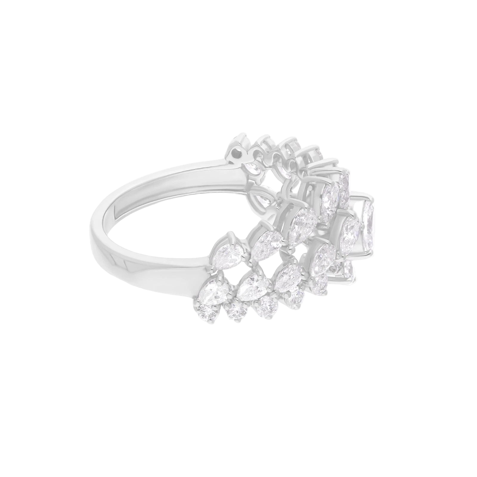 18k Solid White Gold Multi-Shape Diamond Cocktail Ring 2.89 CTW