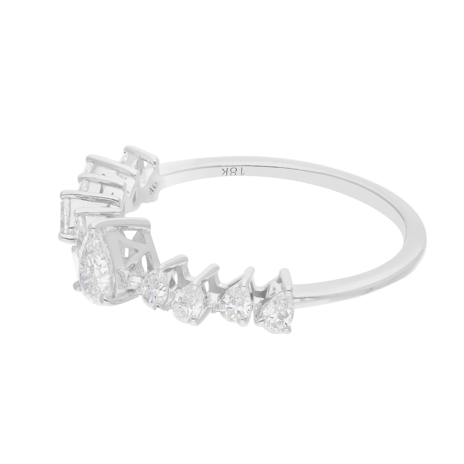 18k Solid White Gold Pear-Shaped Open Cuff Diamond Cocktail Ring 1.85 CTW