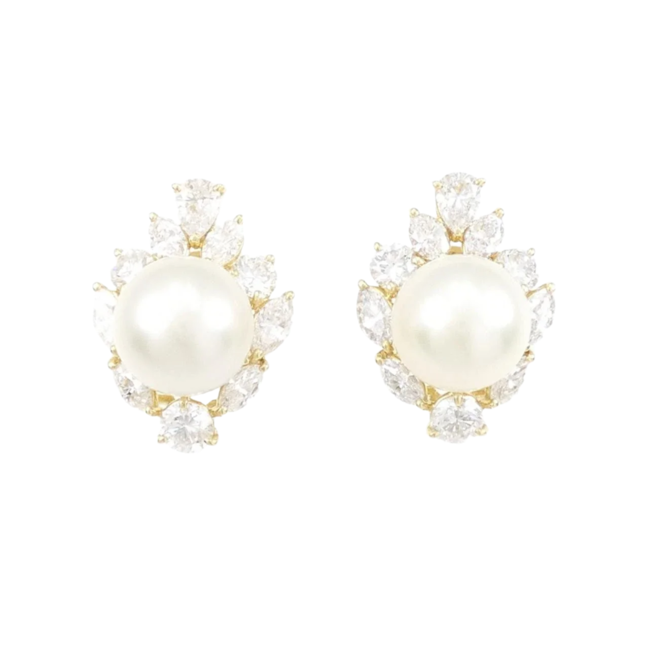 18k Solid Yellow Gold 11,8mm South Sea Pearl Earrings with Diamonds