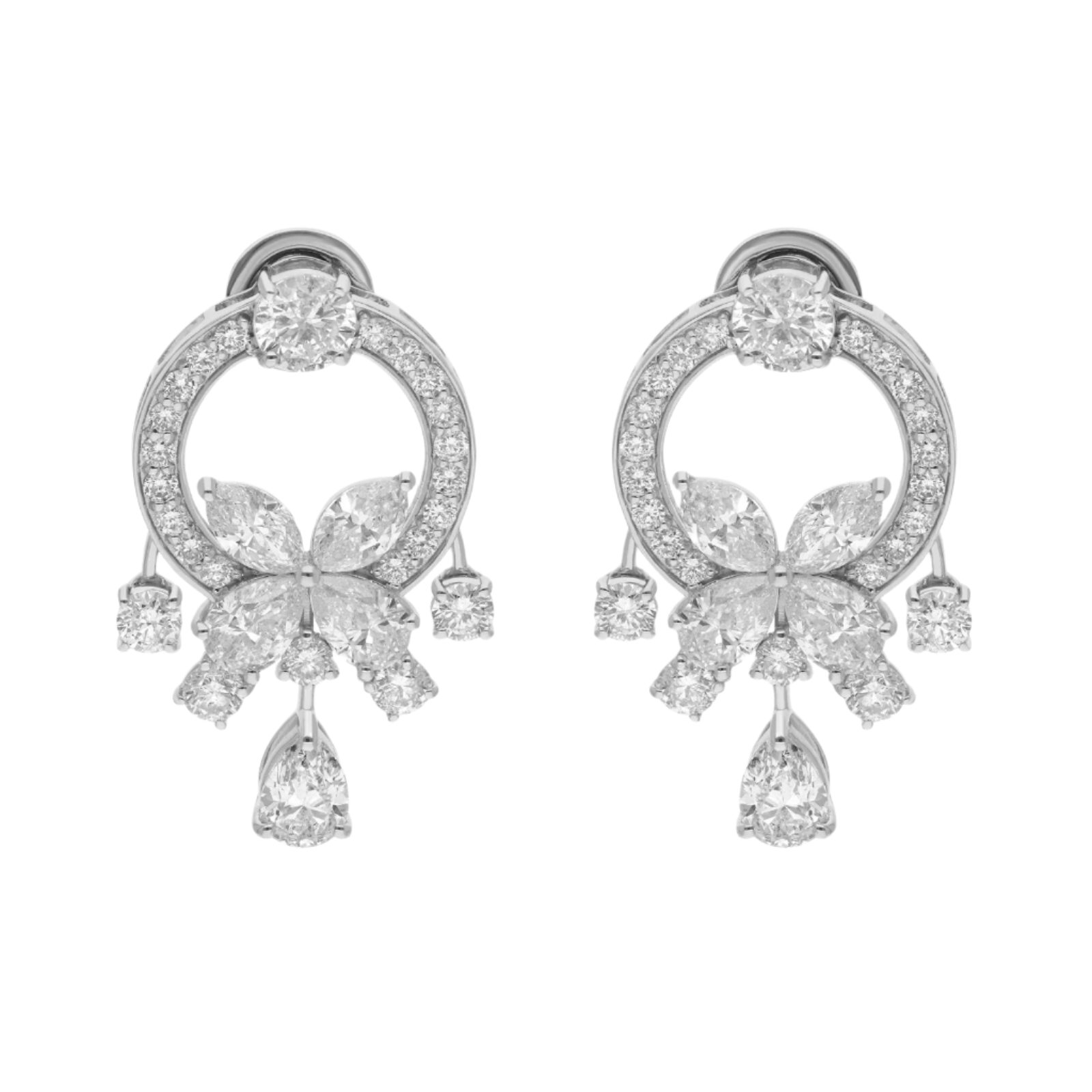 18k Solid White Gold Diamond Decorated Multi - Shape Stud Earrings 8.90 CTW