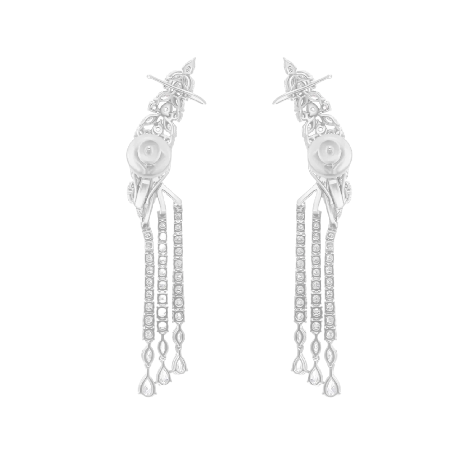 18k Solid White Gold Cascading Diamond Cocktail Earrings 6.90 CTW