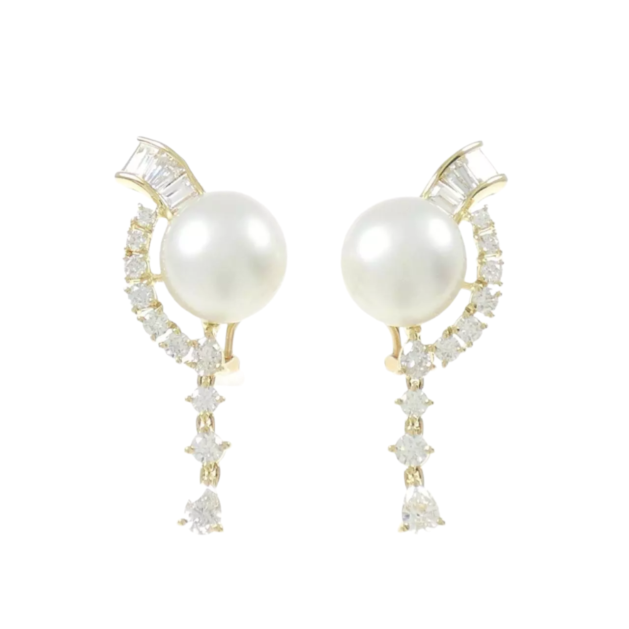 18k Yellow Gold Mikimoto South Sea Pearl and Diamond Earrings 2.31 CTW