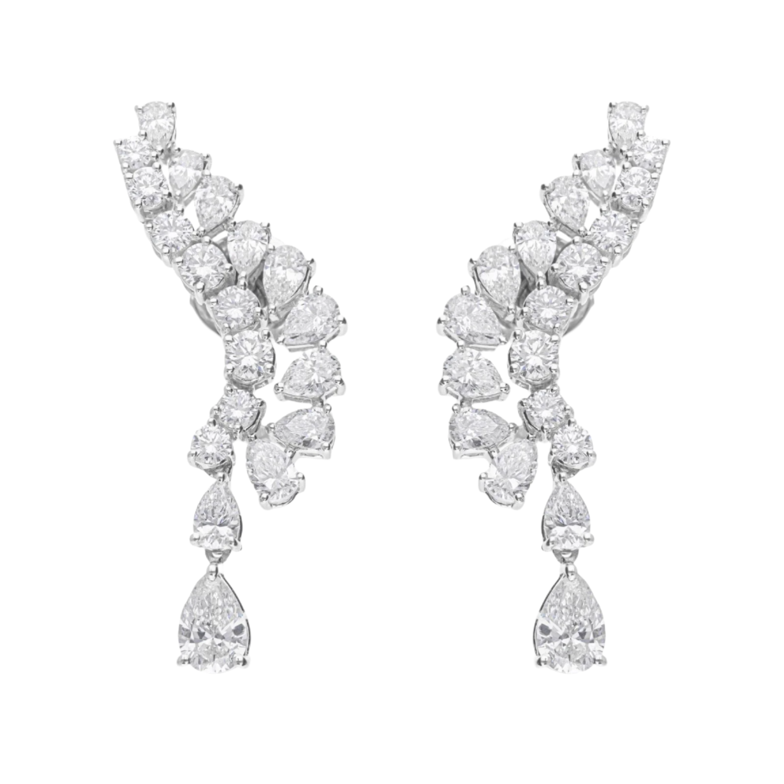 18k Solid White Gold Sculptural Diamond Wing Motif Earrings 4.22 CTW