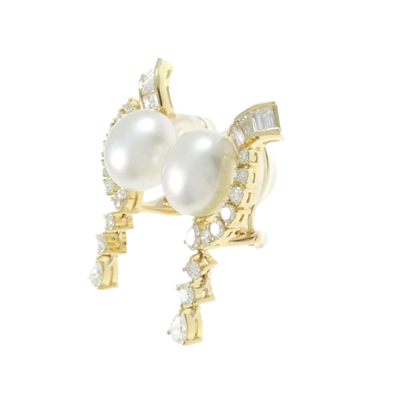 18k Yellow Gold Mikimoto South Sea Pearl and Diamond Earrings 2.31 CTW