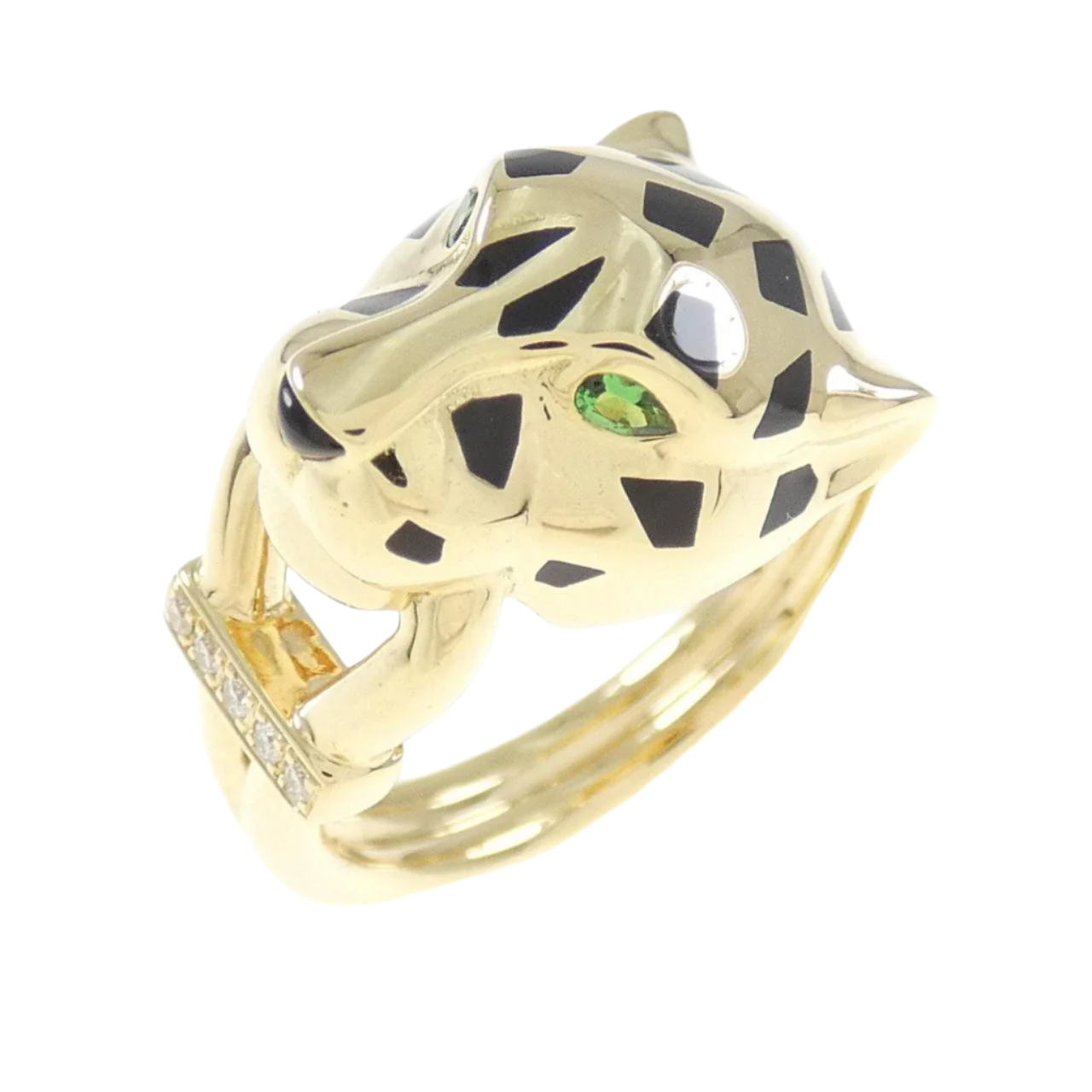 18k Solid Yellow Gold Vintage Cartier Panther Ring with Onyx, Garnet and Diamonds