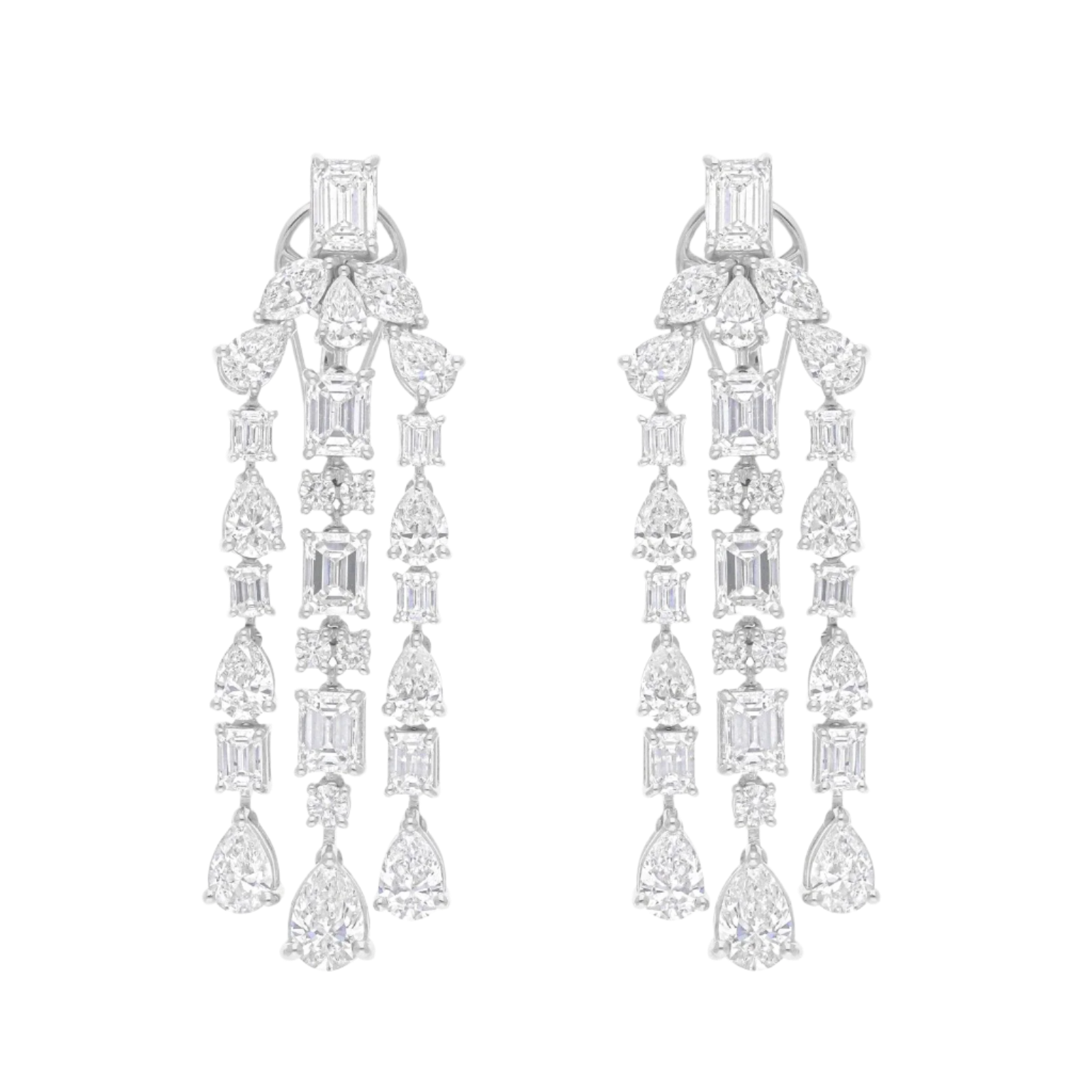 18k Solid White Gold Estate Style Diamond Decorated Drop Earrings 12.88 CTW