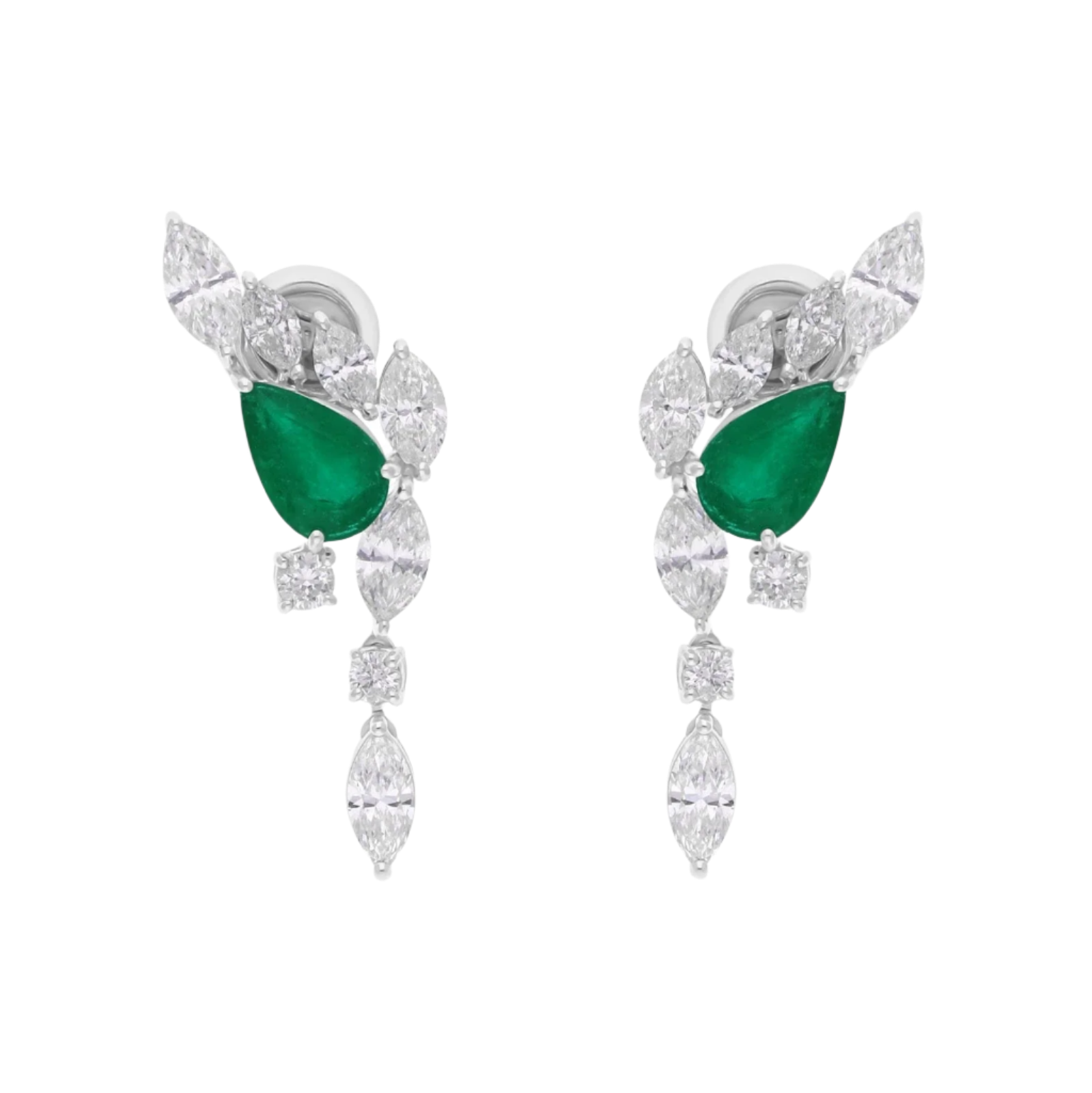 18k Solid White Gold Colombian Emerald and Diamond Cocktail Ear Pendants 4.60 CTW