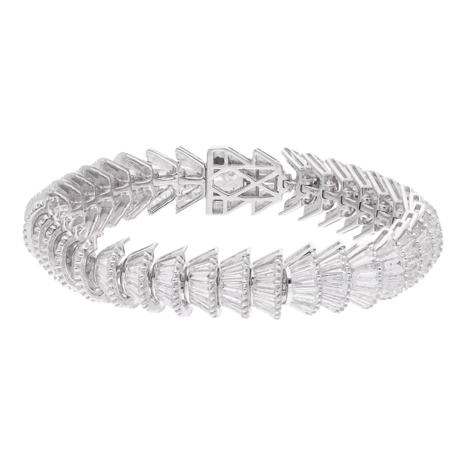 Baguette Cut Diamond Snake Bracelet in 18k Solid White Gold 15.20 CTW