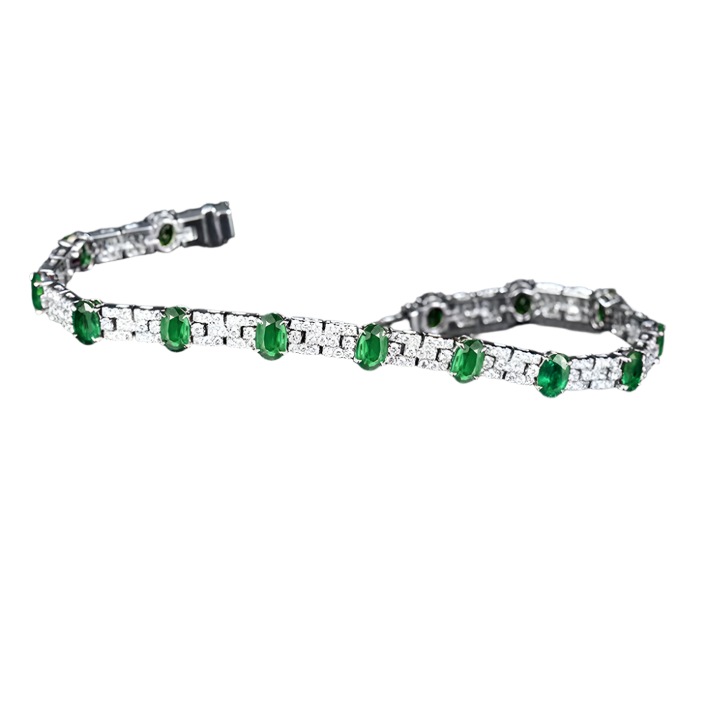 18k White Gold Colombian Emerald and Diamond Wrap Bracelet 20.54