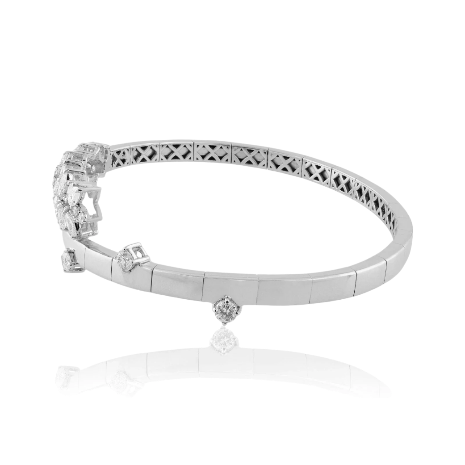 18k Solid White Gold Diamond Cluster Bangle 2.29 CTW