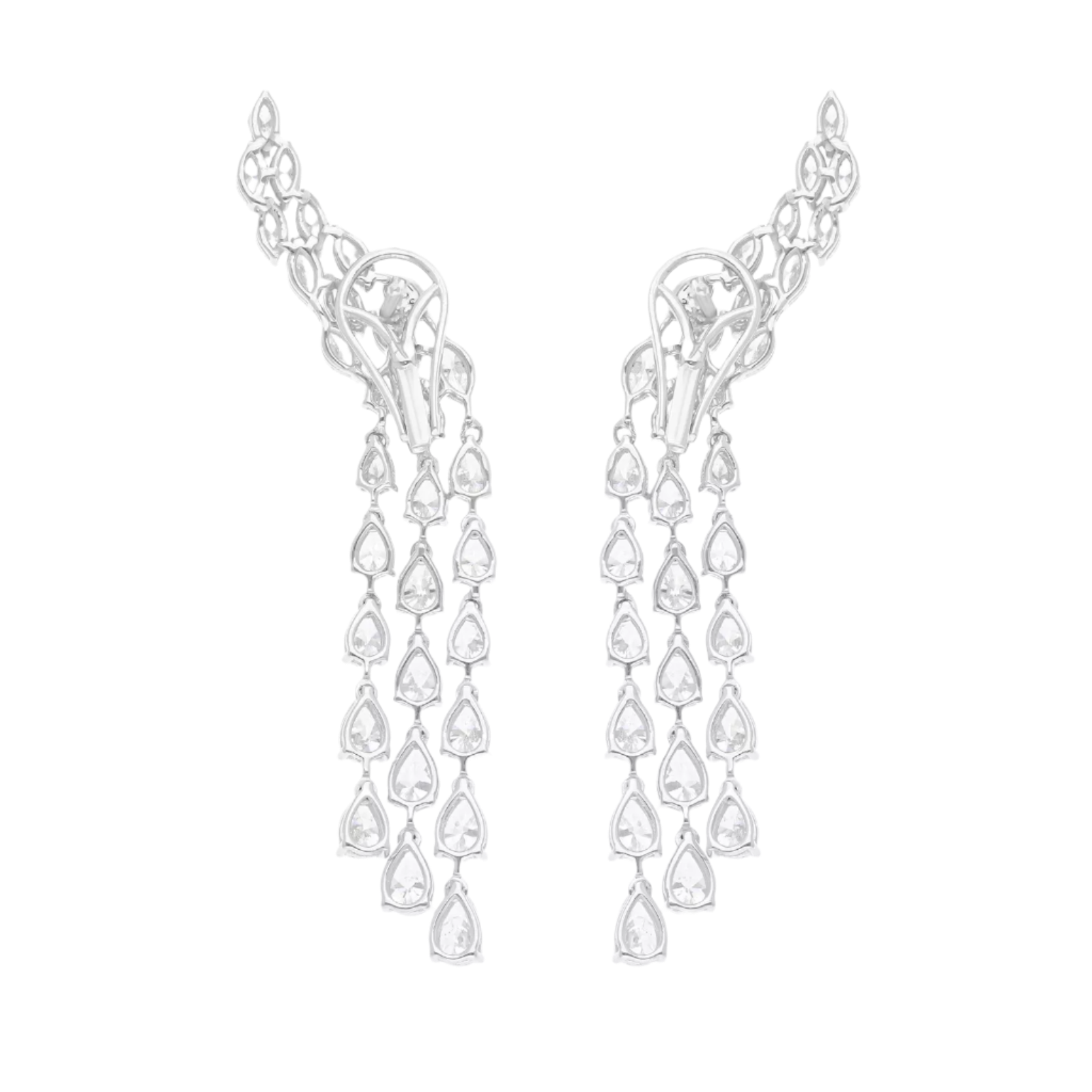 18k Solid White Gold Diamond Decorated Luxurious Cocktail Drop Earrings 9.55 CTW