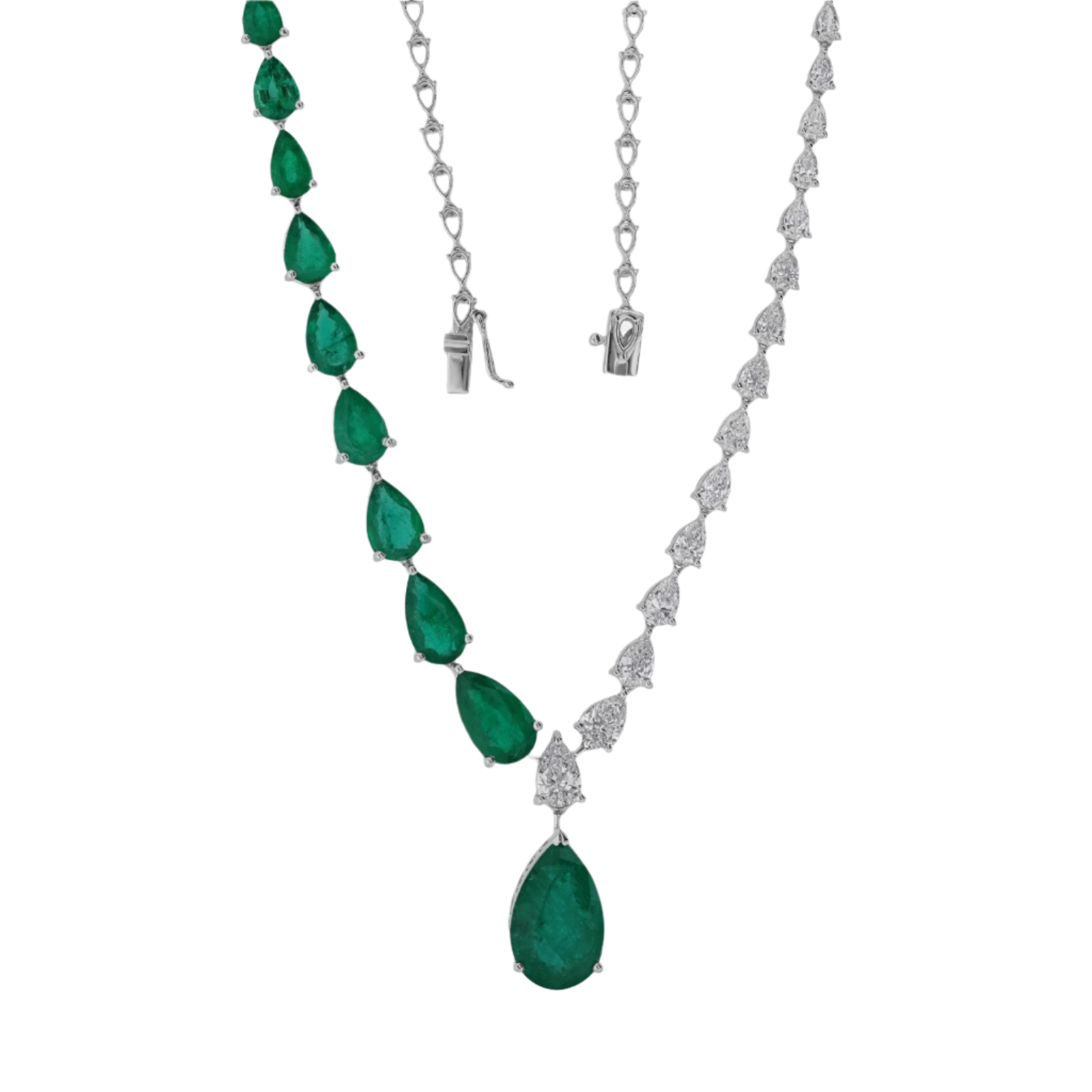 18k Solid White Gold Colombian Emerald Statement Drop Necklace 22.55 CTW