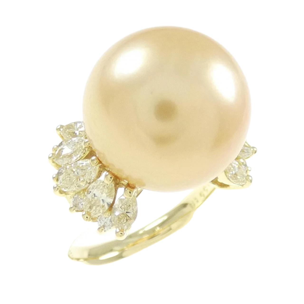 18k Solid Yellow Gold Exquisite 14mm South Sea Golden Pearl with Diamonds