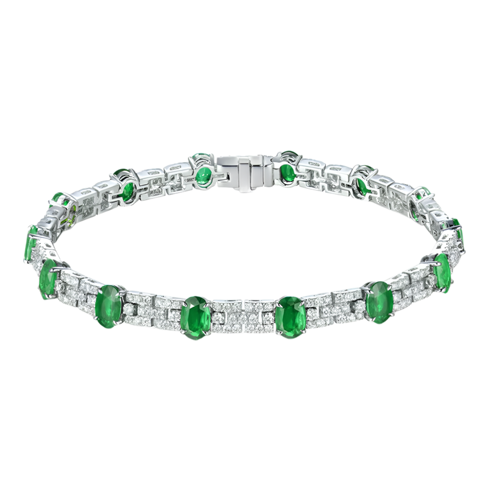 18k White Gold Colombian Emerald and Diamond Wrap Bracelet 20.54
