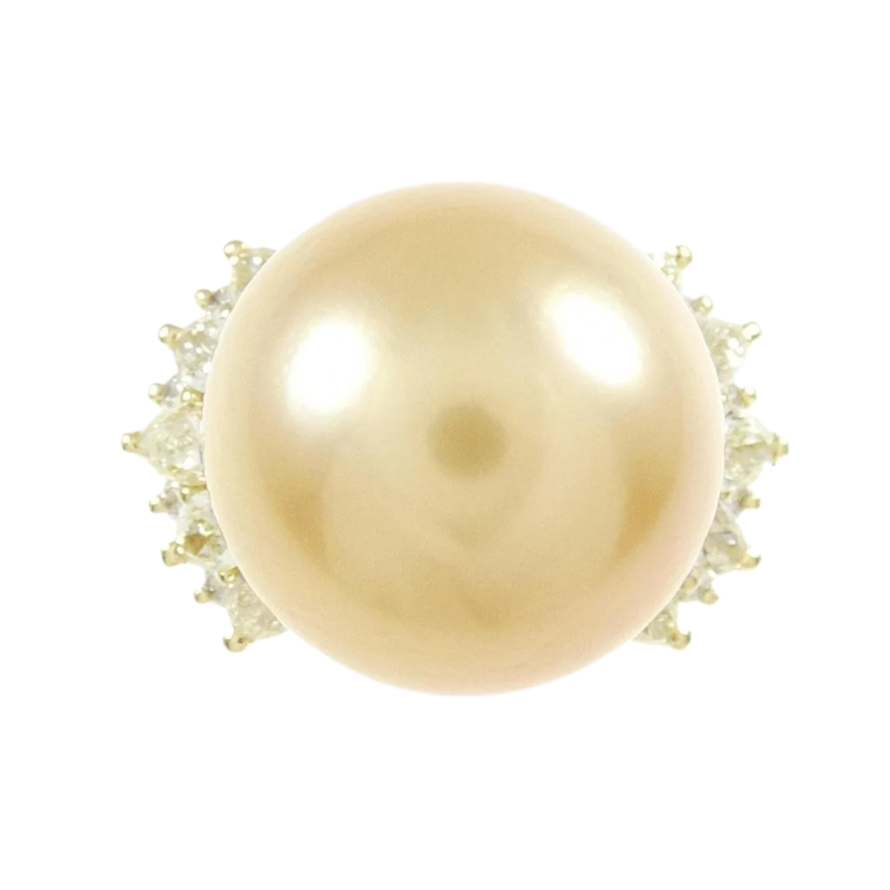 18k Solid Yellow Gold Exquisite 14mm South Sea Golden Pearl with Diamonds