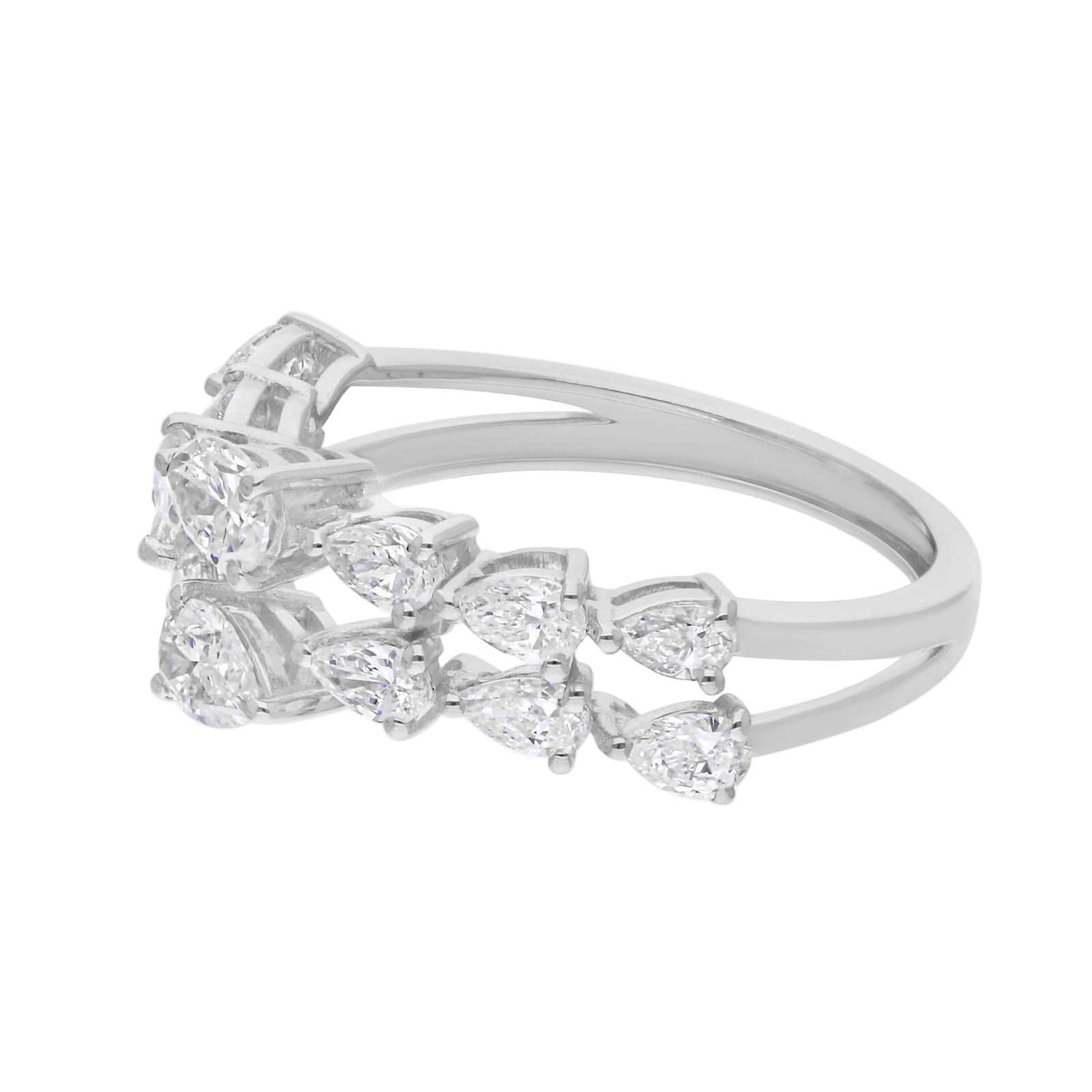 18k Solid White Gold Pear-Shaped Bypass Diamond Cocktail Ring 2.55 CTW