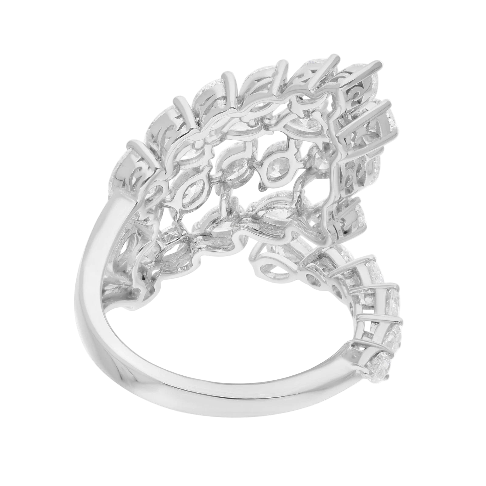 18k Solid White Gold Multi Shape Diamond Decorated Cocktail Ring 5.34 CTW