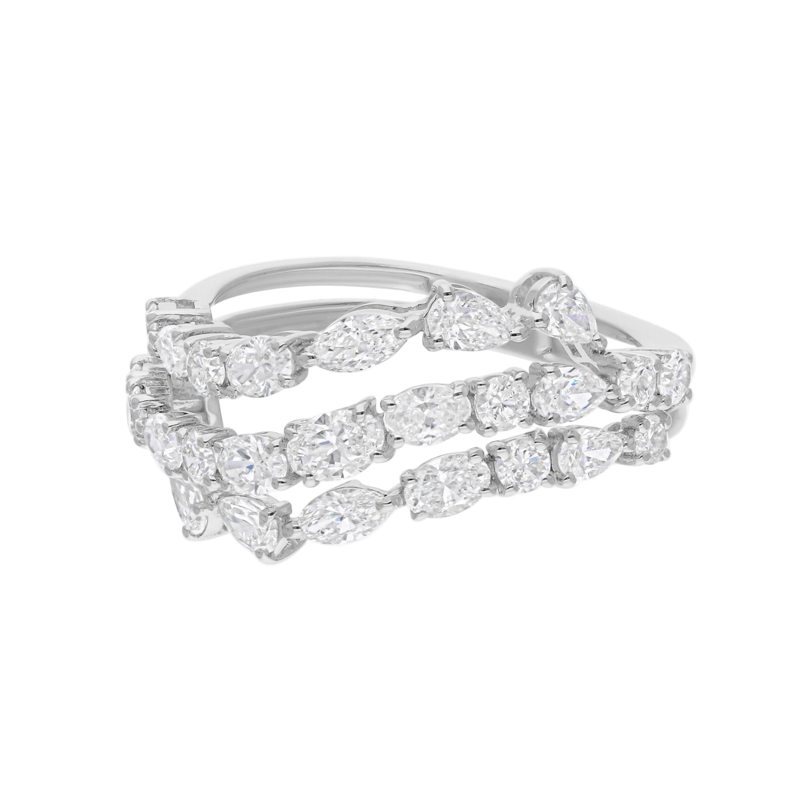 18k Solid White Gold  Delicate Multi-Shape Diamond Ring 1.88 CTW