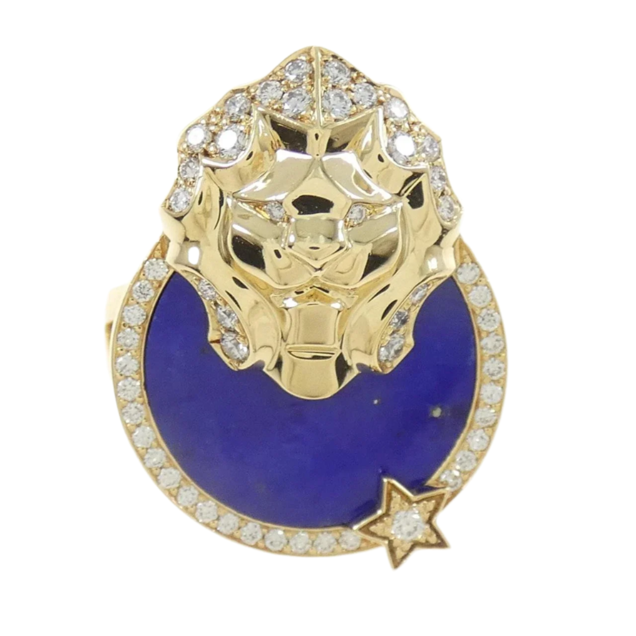 18k Yellow Gold Vintage Chanel Ring with Lapis Lazuli and Diamonds