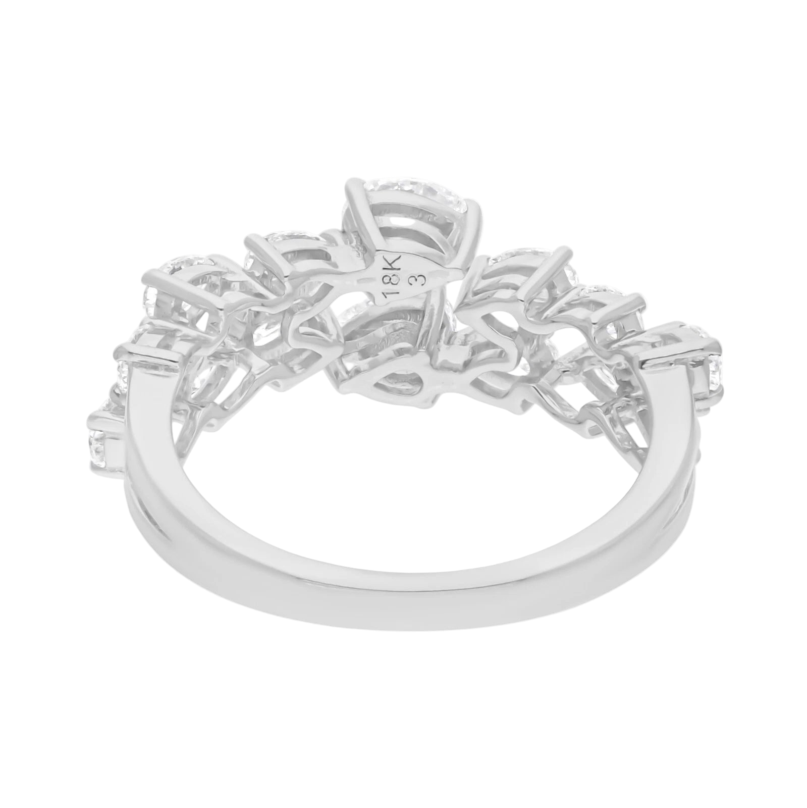 18k Solid White Gold Pear-Shaped Bypass Diamond Cocktail Ring 2.55 CTW