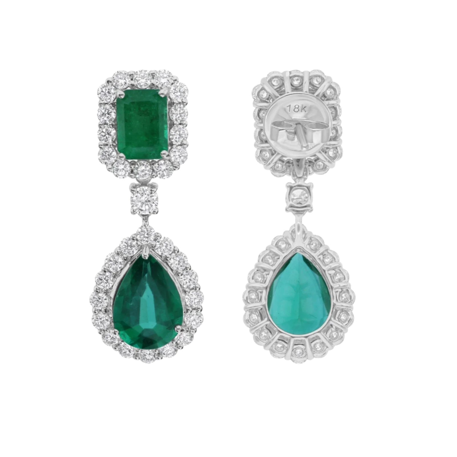 18k Solid White Gold Zambian Emerald and Diamond Estate Style Earrings 8.55 CTW