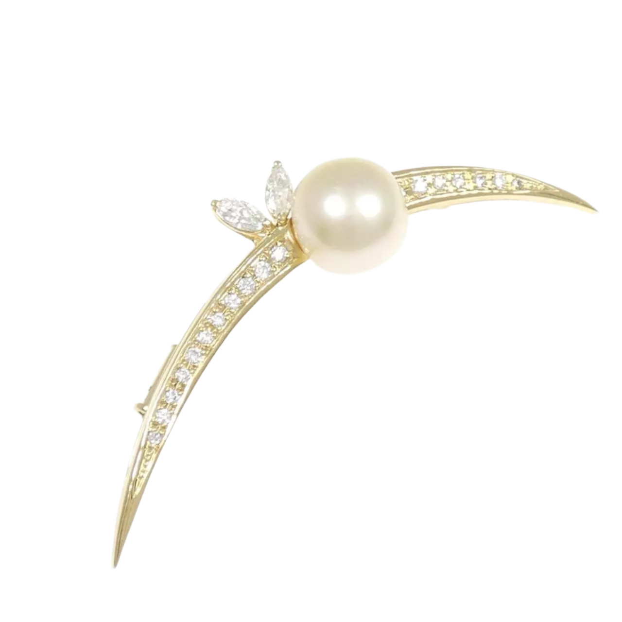 18k Solid Yellow Gold 10mm South Sea Pearl Brooch with Diamonds
