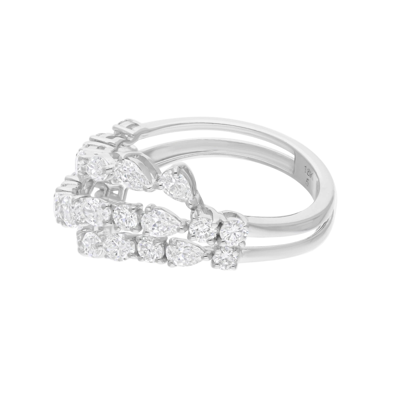 18k Solid White Gold  Delicate Multi-Shape Diamond Ring 1.88 CTW