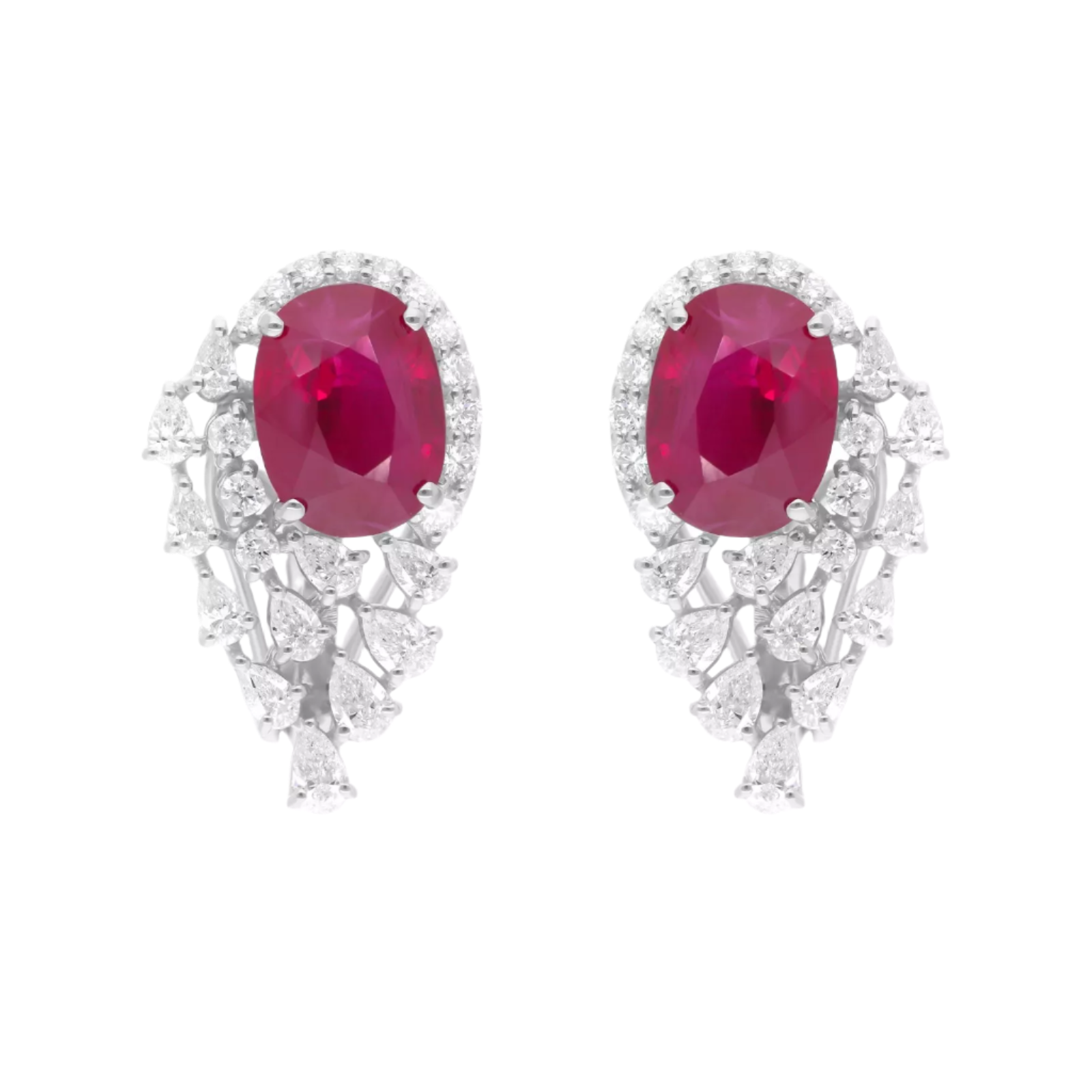 18k Solid White Gold Unheated Burmese Ruby and Diamond Estate Earrings 10.55 CTW