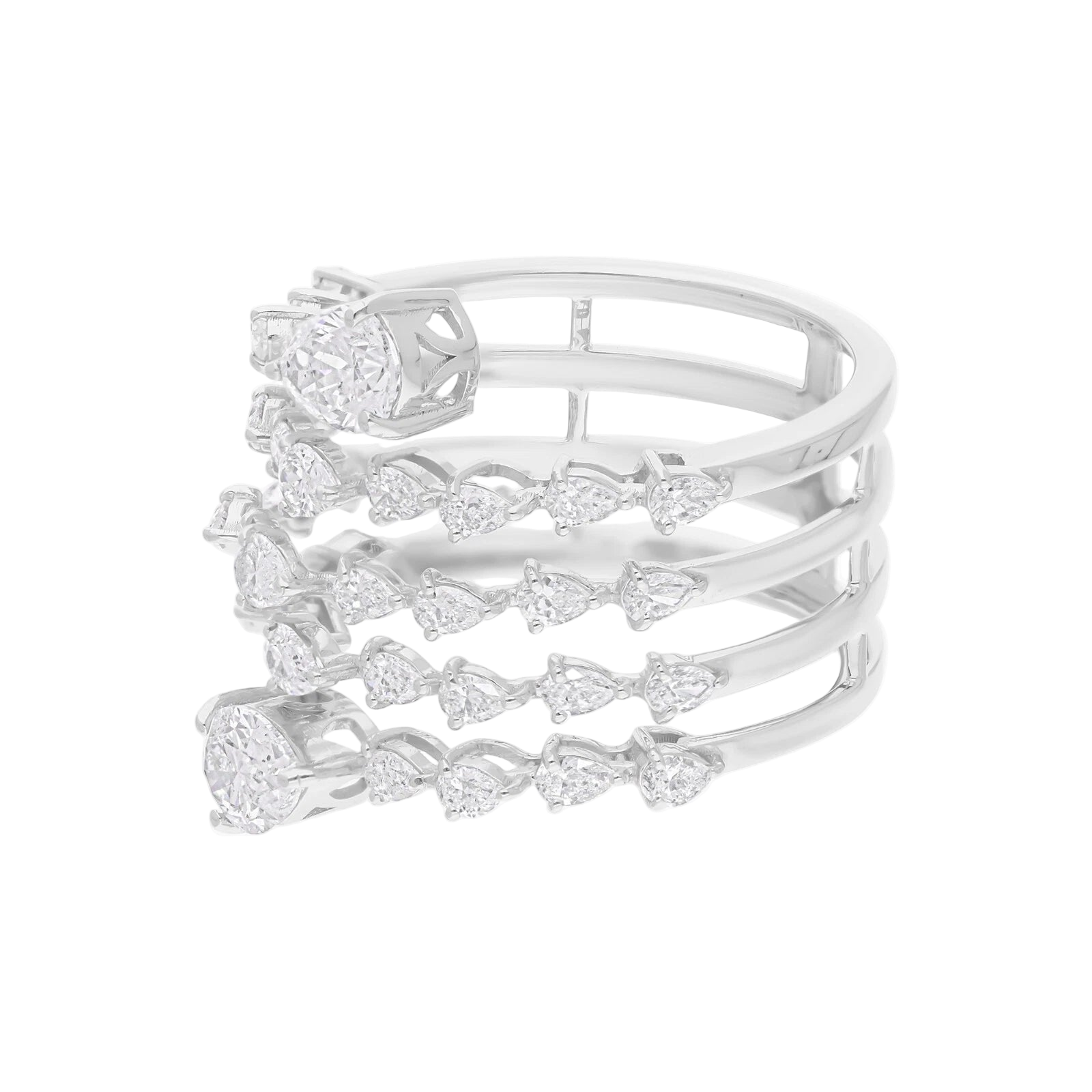 18k Solid White Gold Pear-Shaped Bypass Cocktail Ring 4.80 CTW