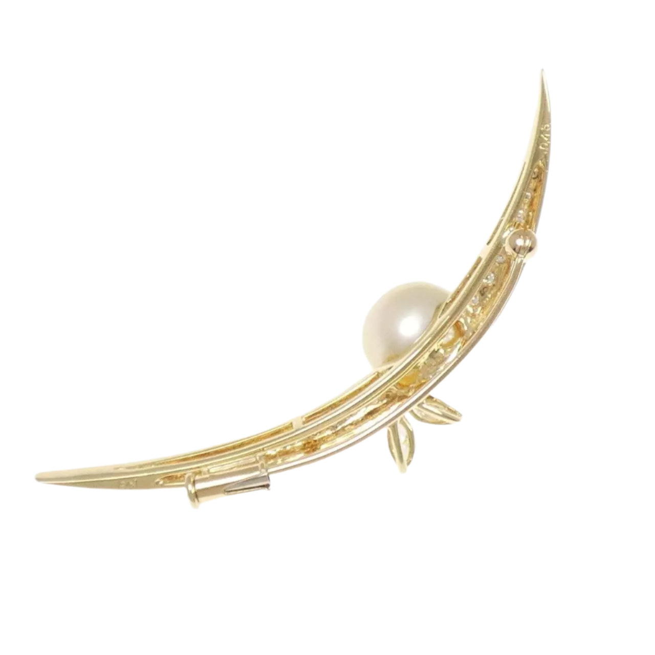 18k Solid Yellow Gold 10mm South Sea Pearl Brooch with Diamonds