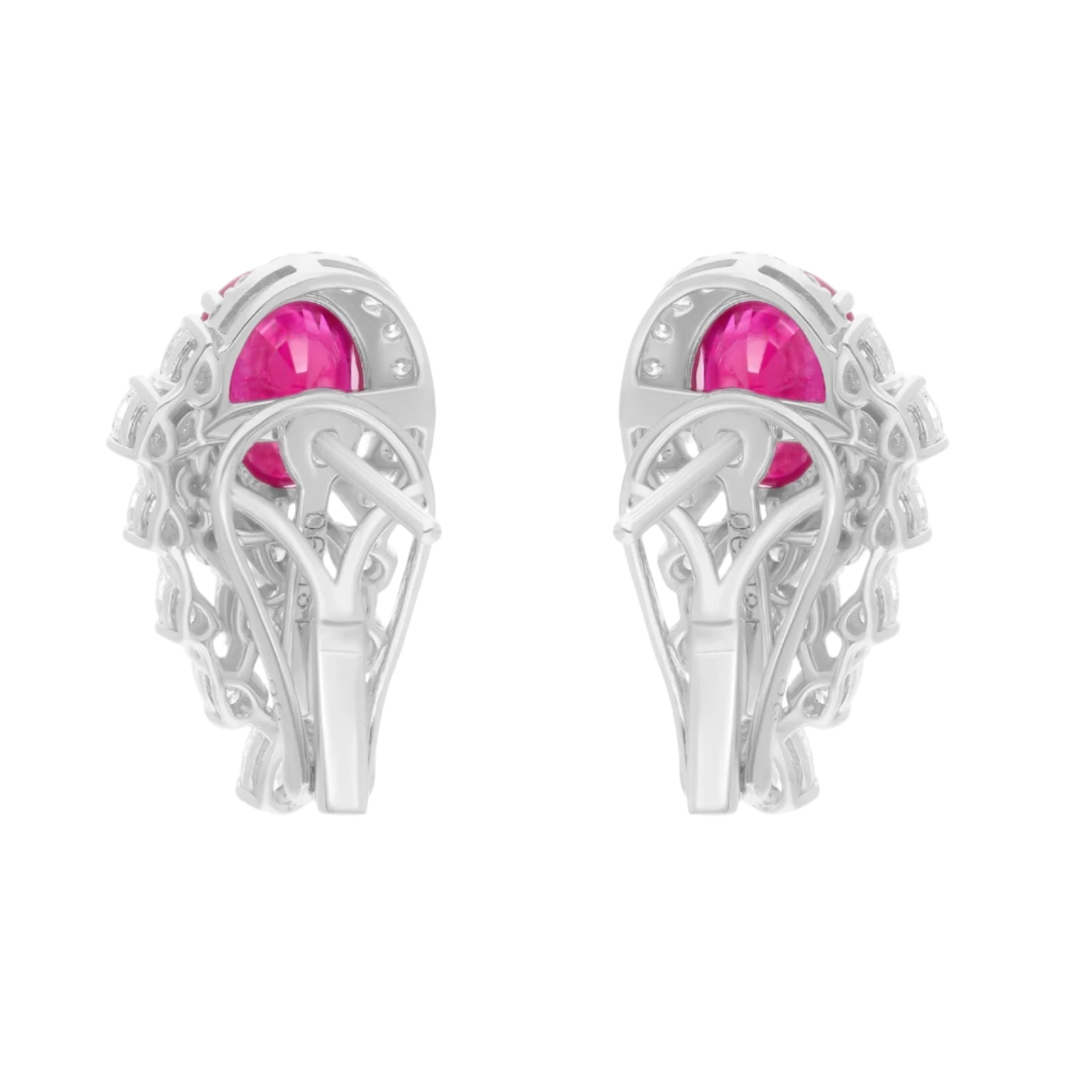 18k Solid White Gold Unheated Burmese Ruby and Diamond Estate Earrings 10.55 CTW