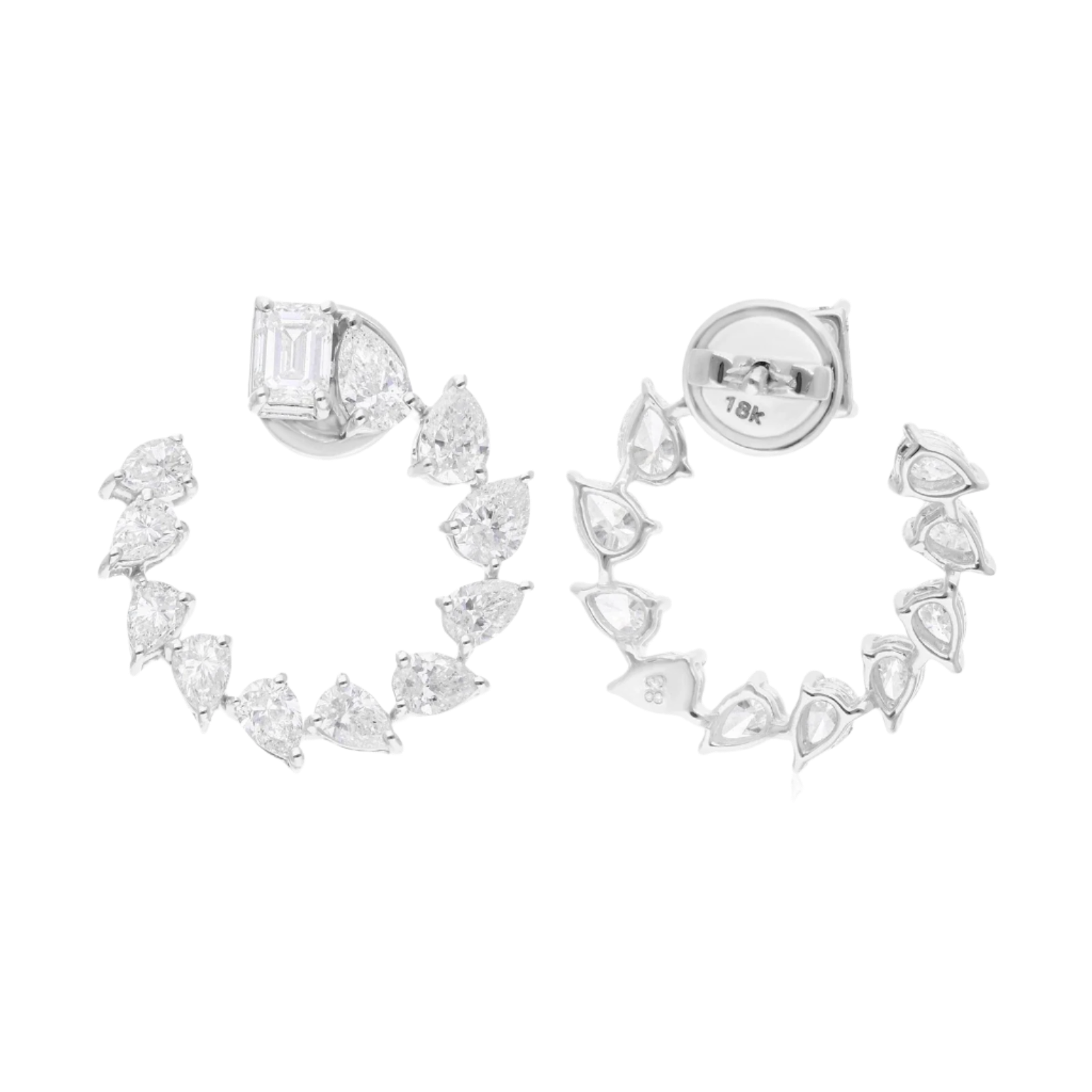 18k Solid White Gold Multi-Shape Cocktail Diamond Earrings 3.76 CTW