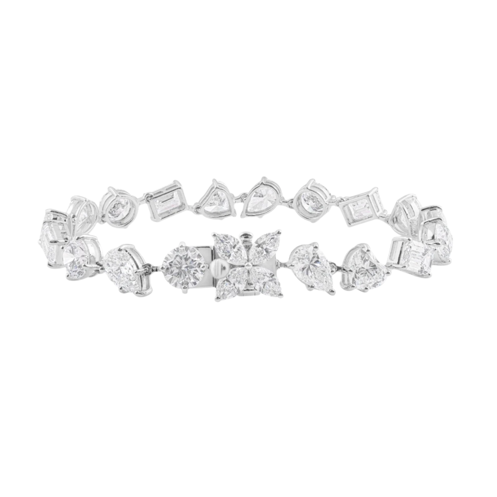 18k Solid White Gold Mixed Shape Large Diamond Bracelet 17.56 CTW