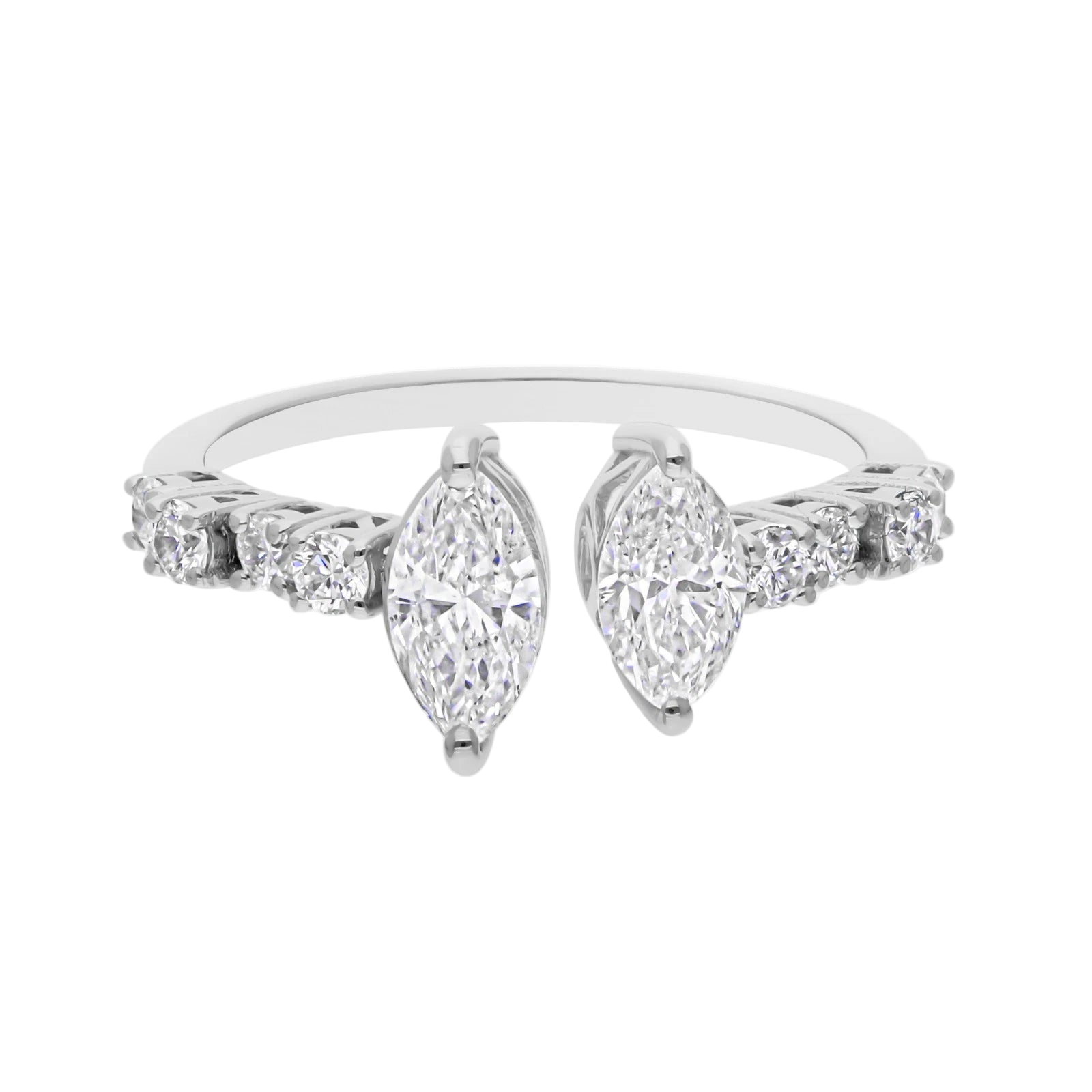18k Solid White Gold Mixed-Shape Diamond Cocktail Ring 1.55 CTW