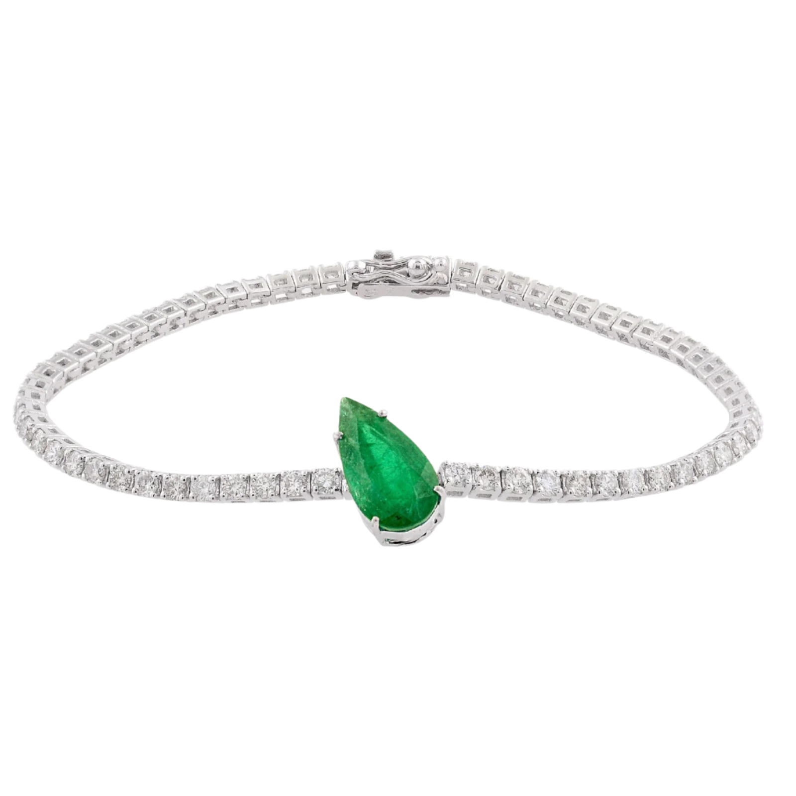 18k White Gold Colombian Emerald and Diamond Tennis Bracelet 5.82 CTW