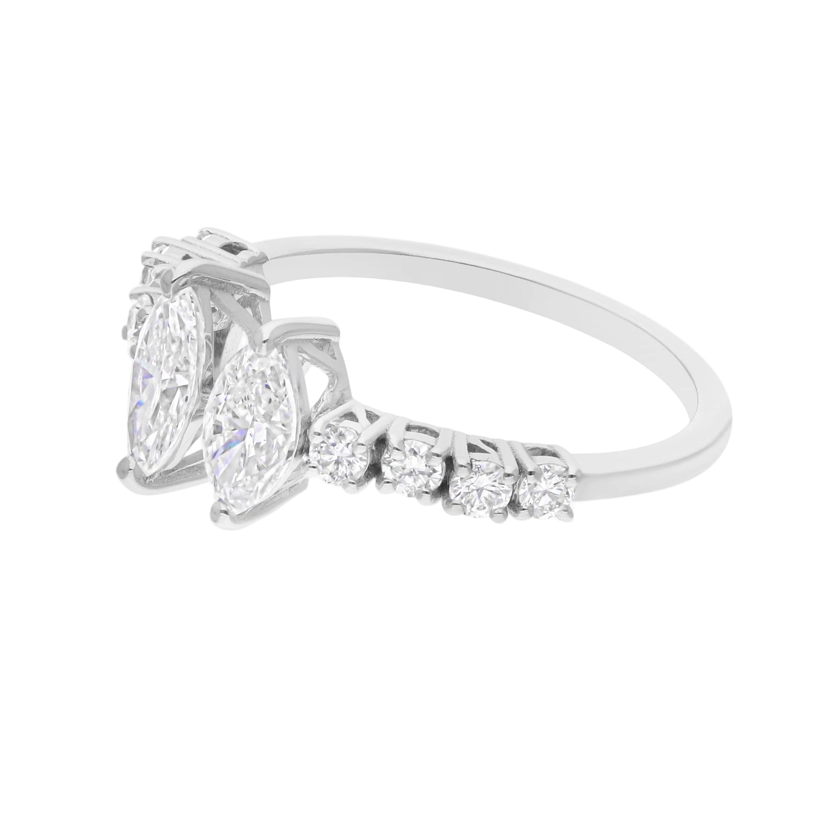 18k Solid White Gold Mixed-Shape Diamond Cocktail Ring 1.55 CTW