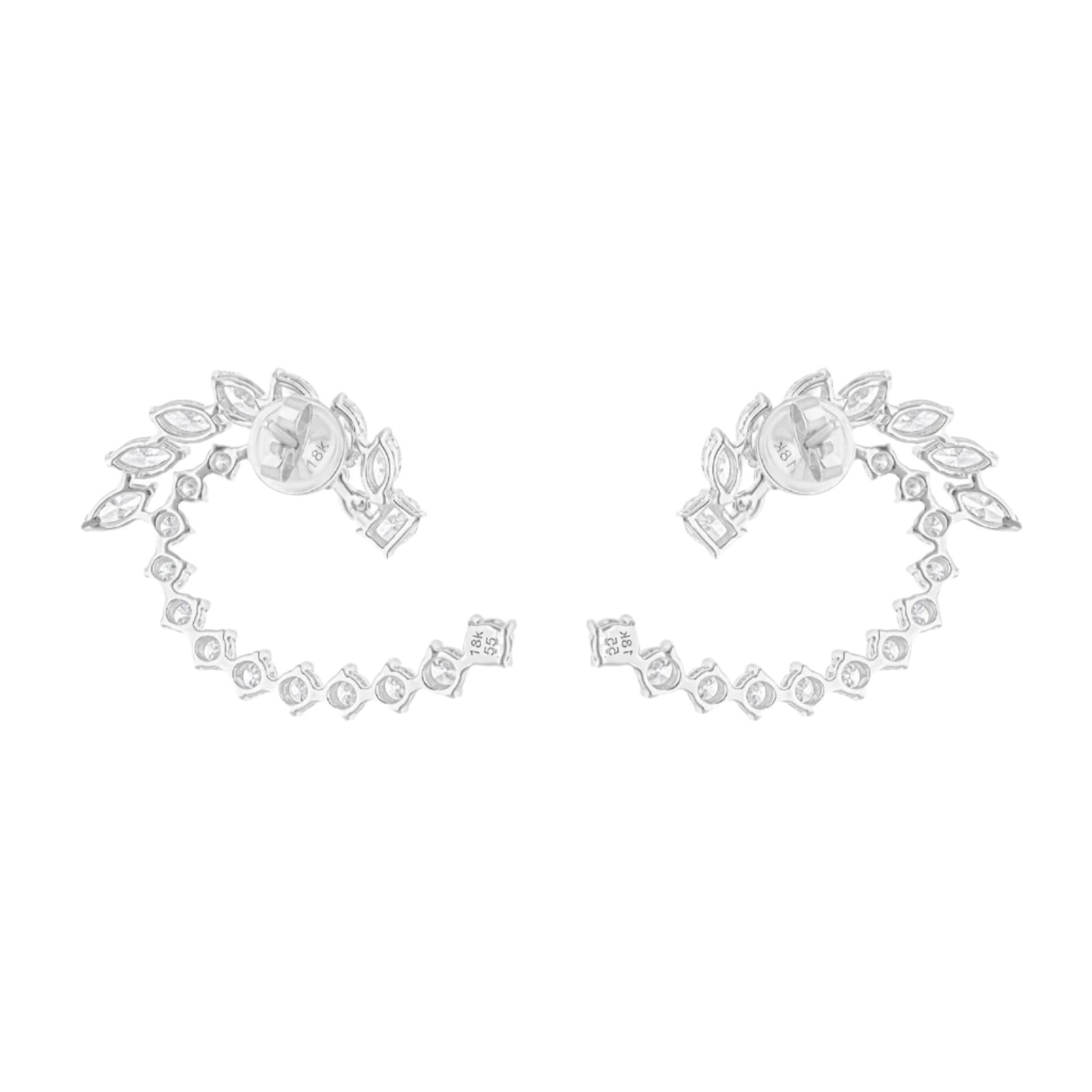 18k Solid White Gold Wing Motif Diamond Ear Climbers 4.88 CTW