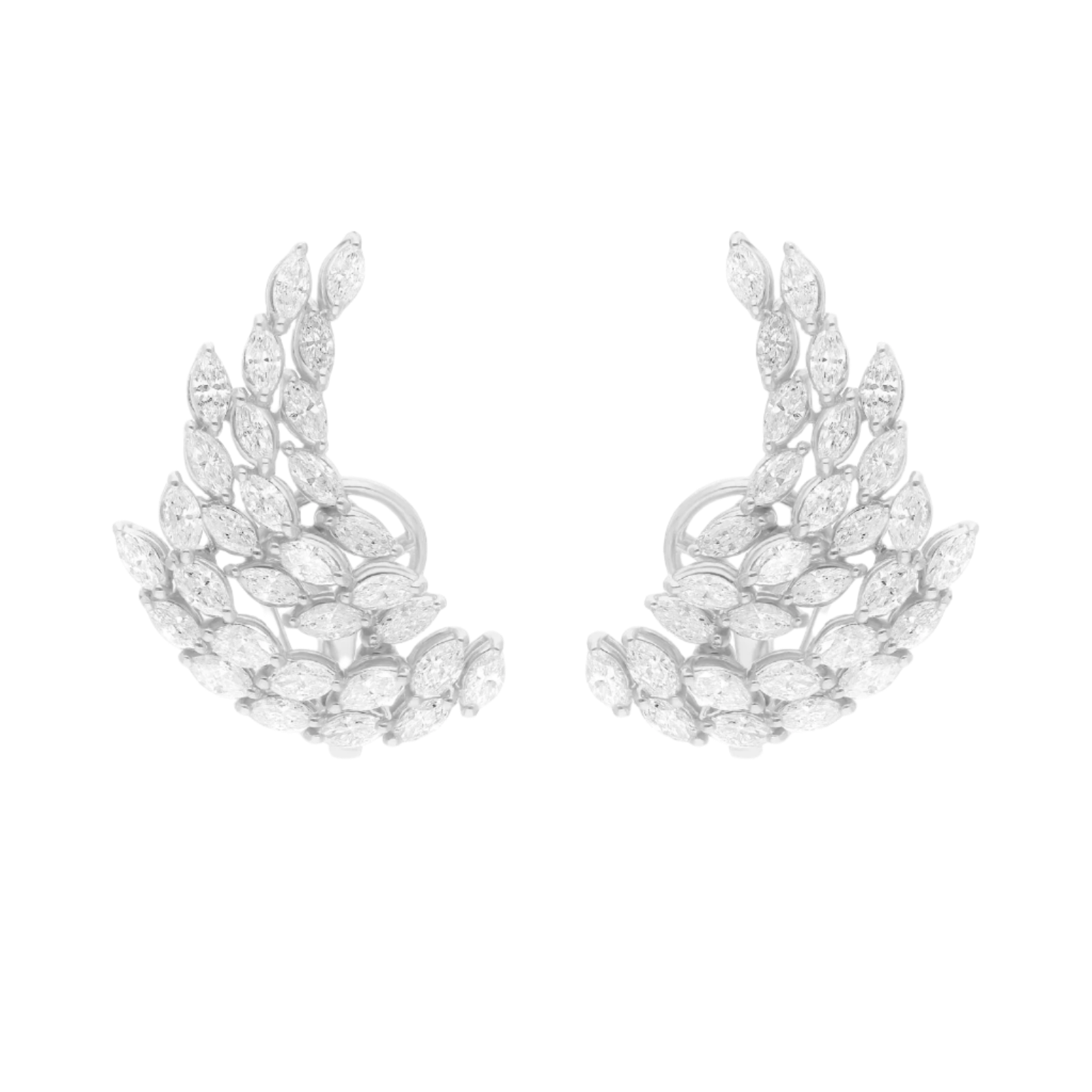 18k Solid White Gold Curved Wing Motif Diamond Studs 2.60 CTW