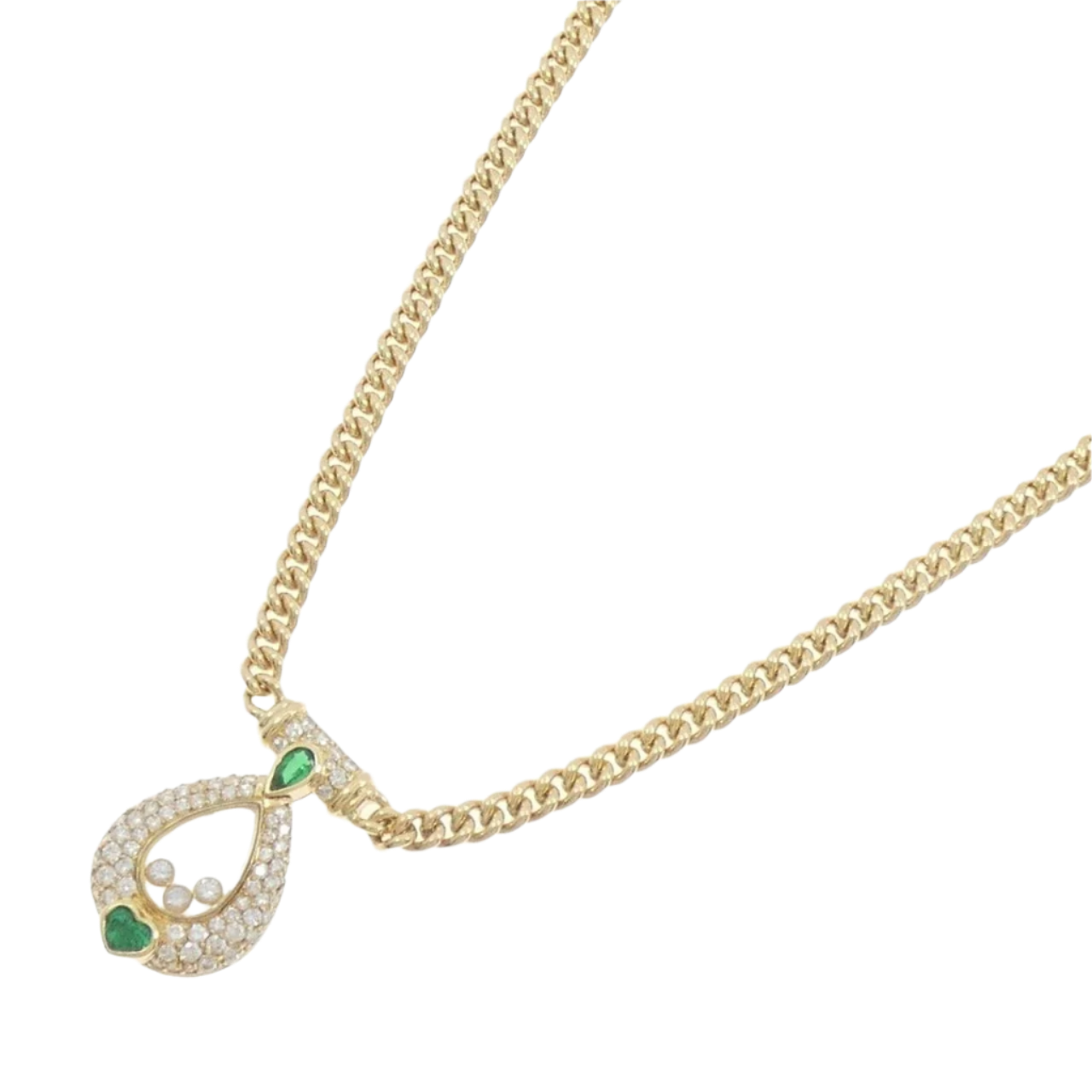 18k Solid Yellow Gold Vintage Chopard Emerald and Diamond Necklace