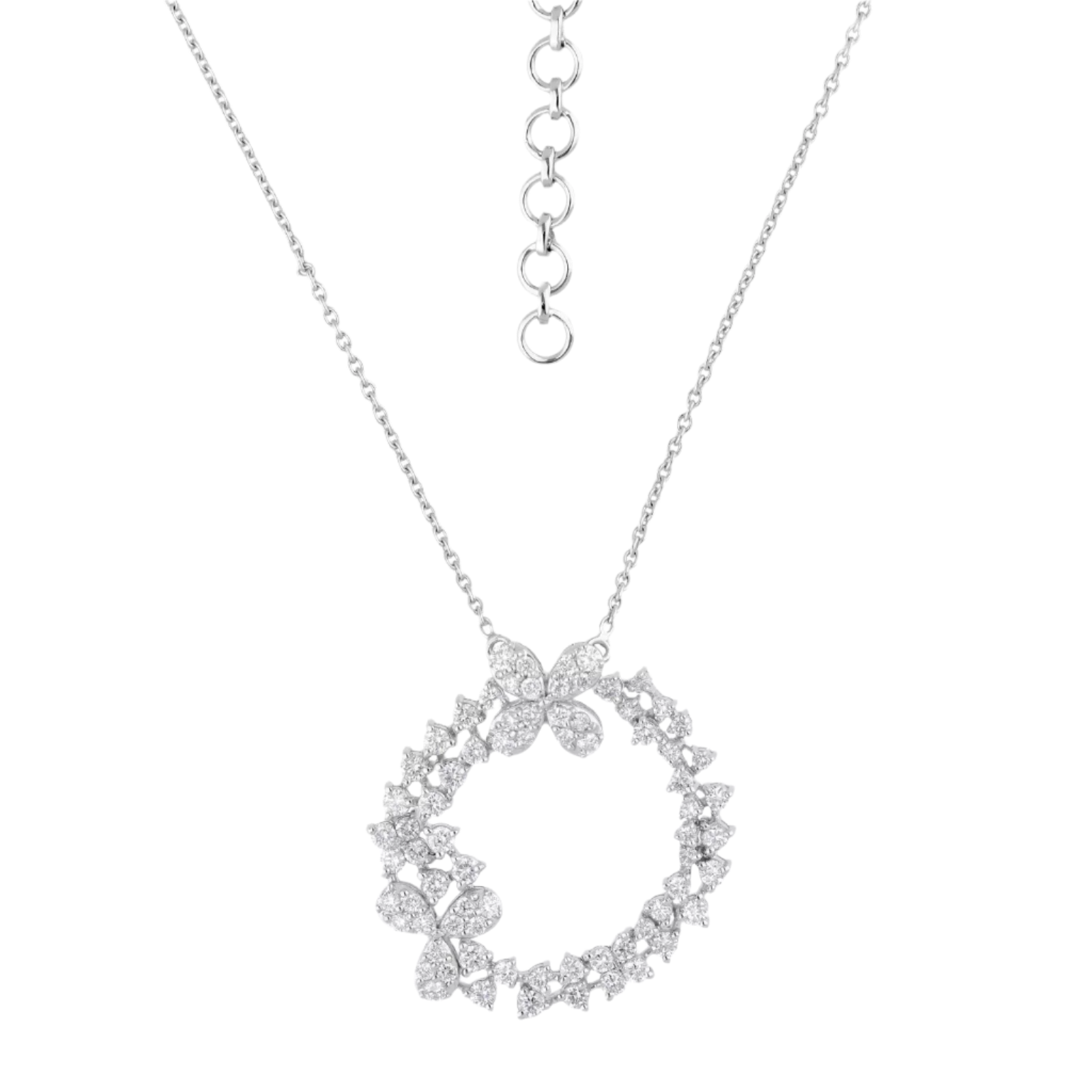 18k Solid White Gold Floral Motif Mixed Shaped Diamond Pendant 1.75 CTW