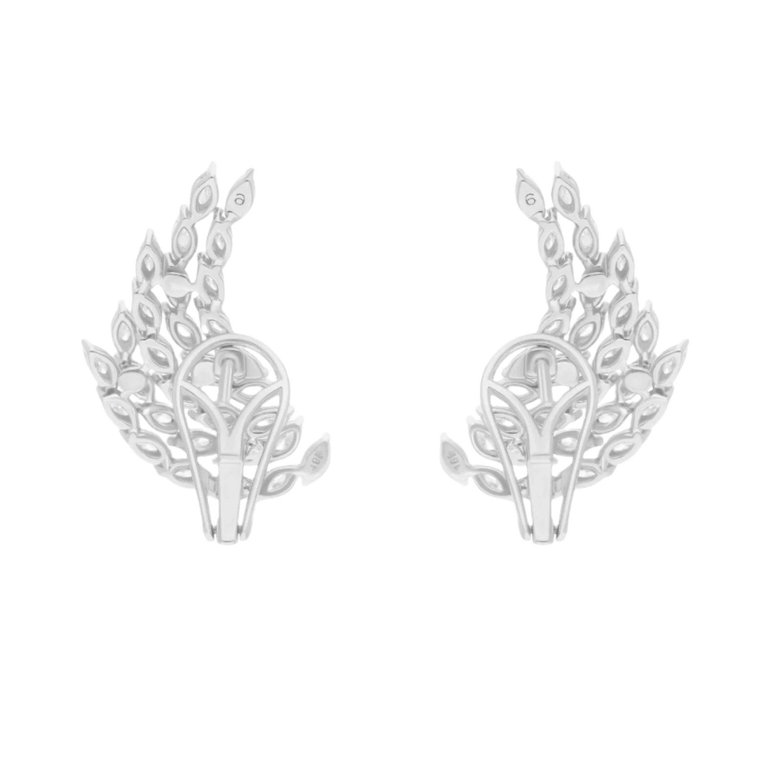18k Solid White Gold Curved Wing Motif Diamond Studs 2.60 CTW