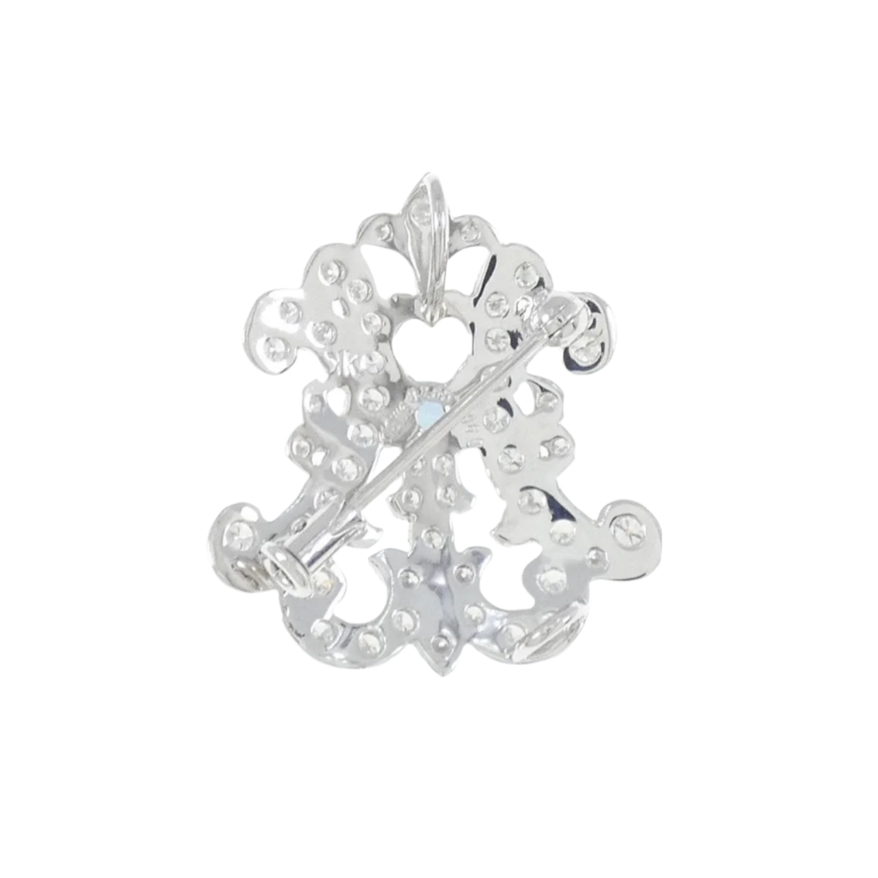 18k Solid White Gold Vintage Aquamarine and Diamond Brooch