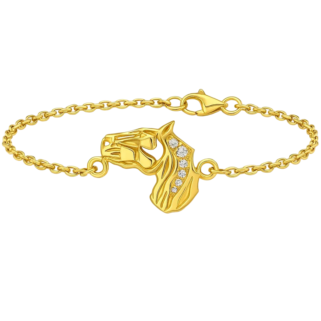 18k Solid Yellow Gold Horse Head Signature Horizon Bracelet with Diamonds 0.47 CTW