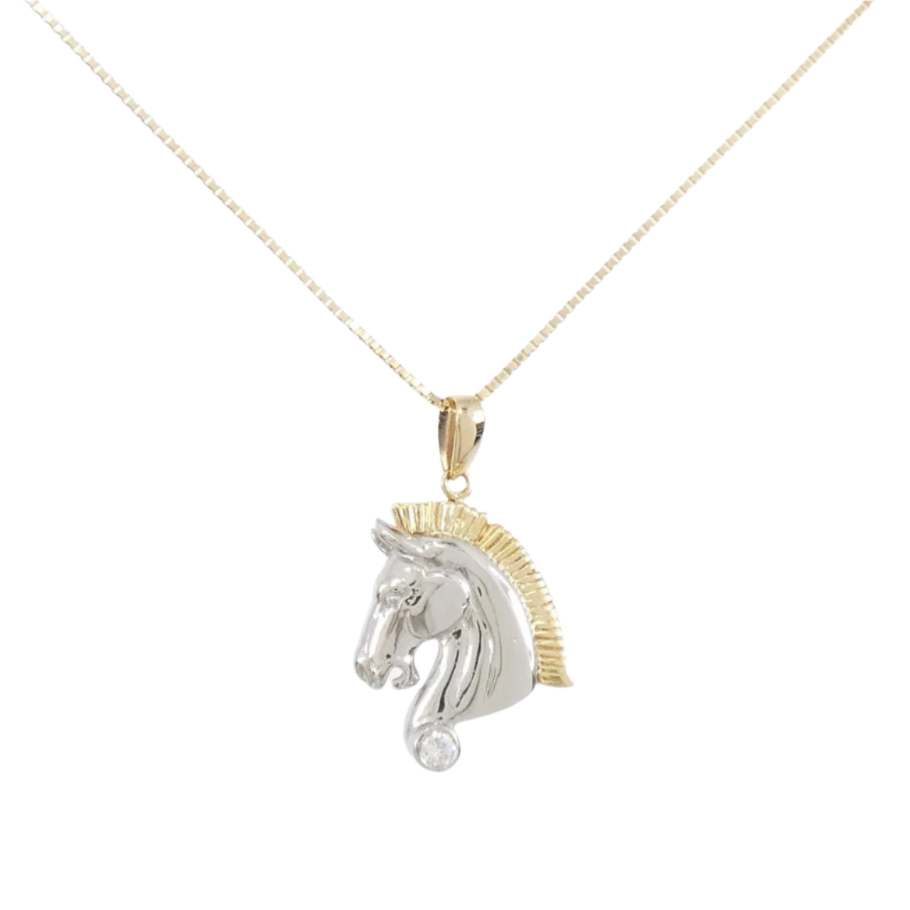 18k Solid Yellow Gold PT900 Horse Diamond Necklace