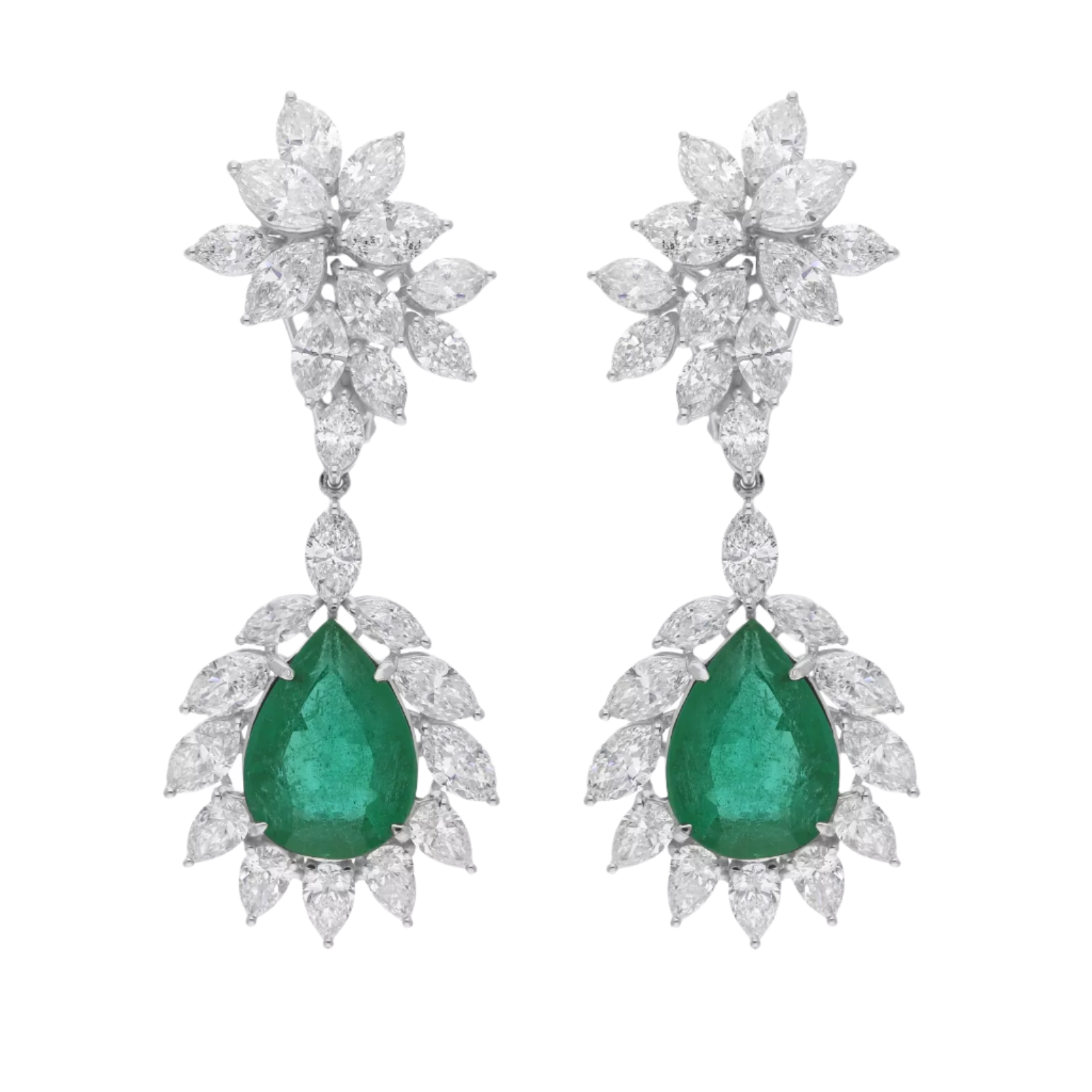 18k Solid White Gold Colombian Emerald and Diamond Drop Earrings  8.55 CTW