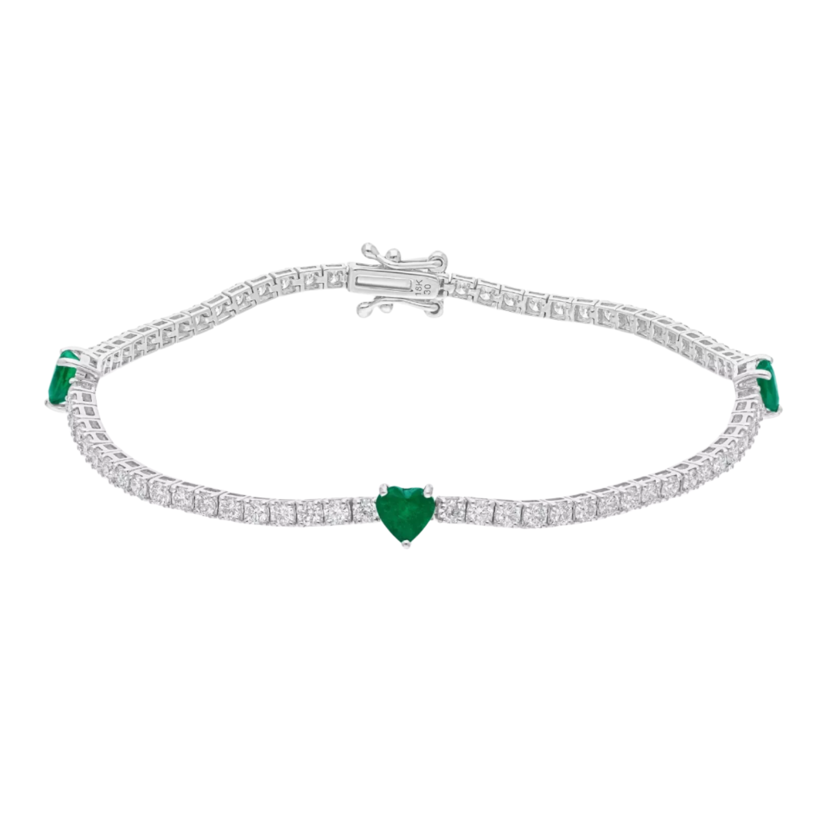 18k White Gold Tennis Bracelet with Colombian Emeralds and Diamonds 7.00 CTW